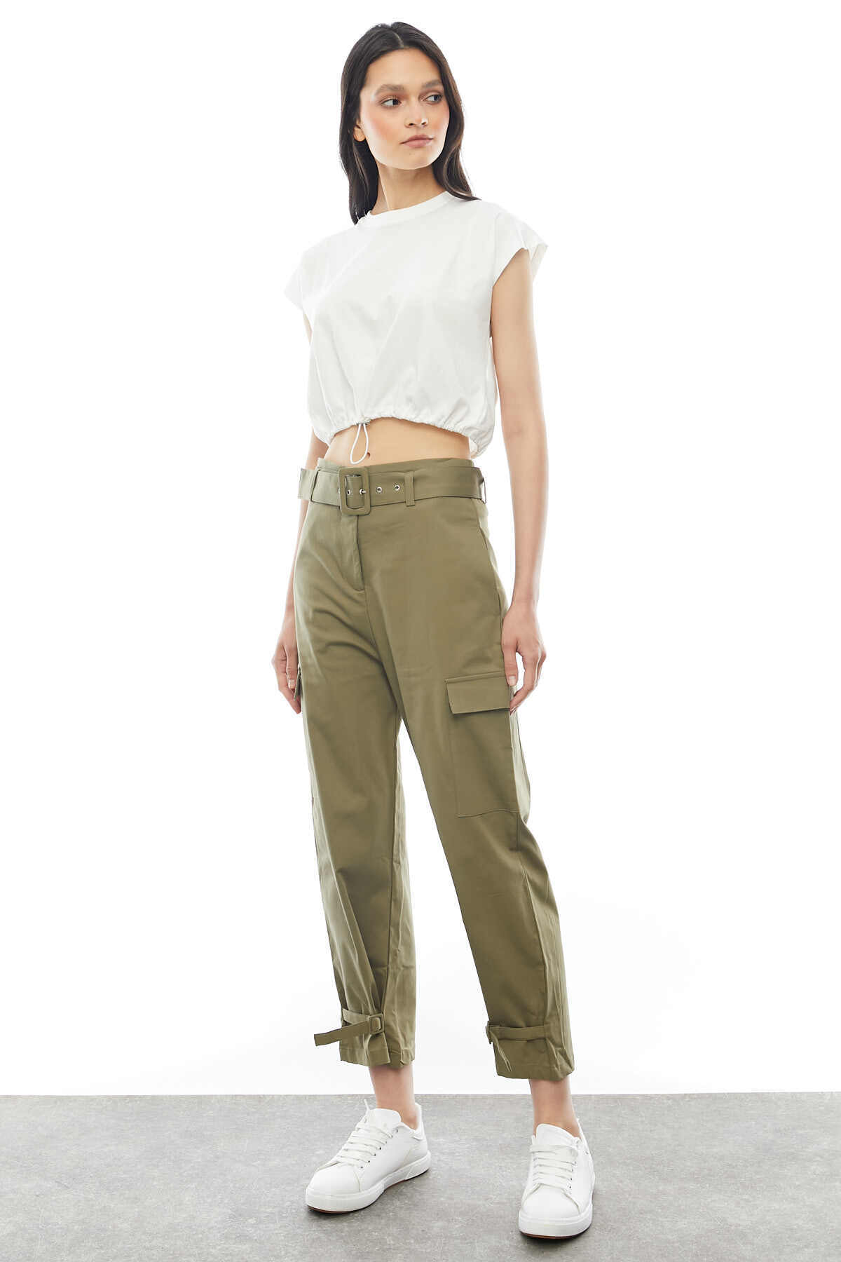 PAULMARK  KADIN KEMERLİ TOKALI YANDAN CEPLİ PANTOLON PT9112 - Görsel 5