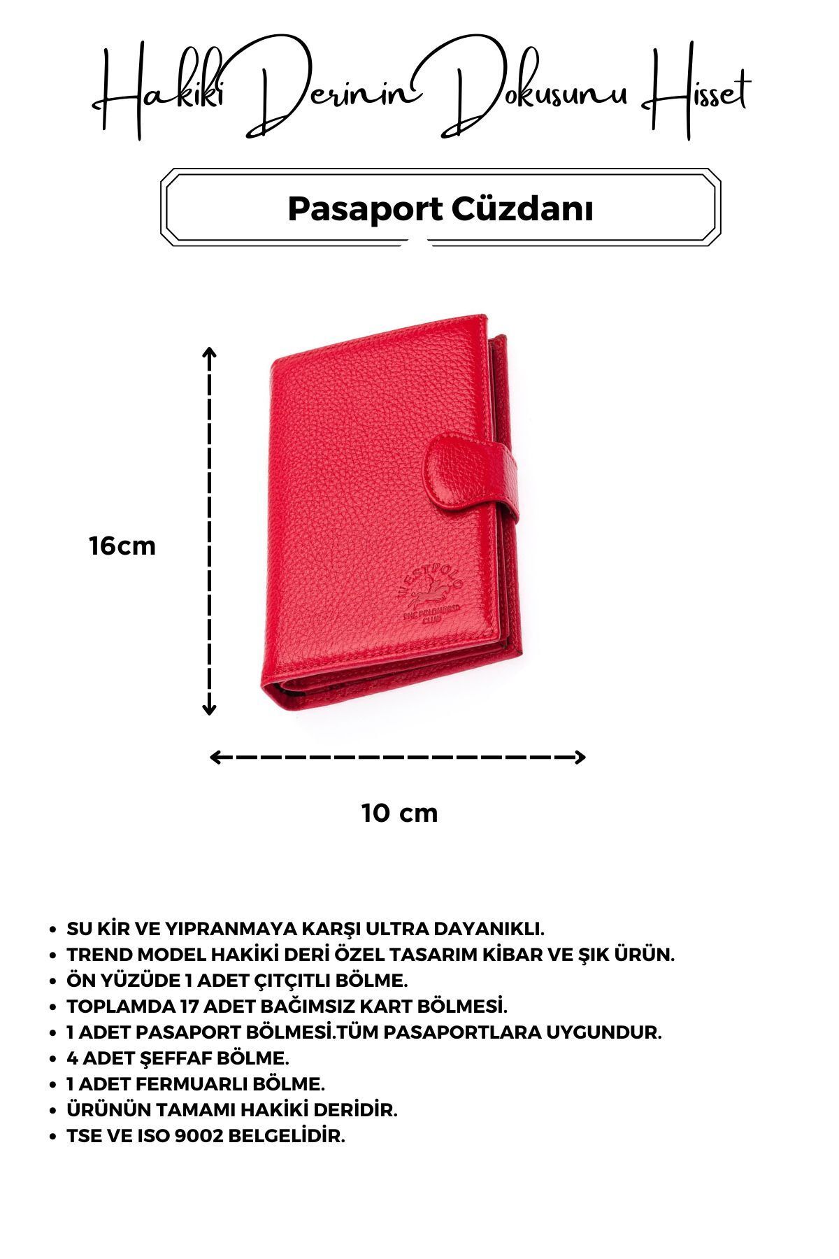 کیف پول مردانه و زنانه قسمت گذرنامه چرمی واقعی WEST POLO RED با CüzCan