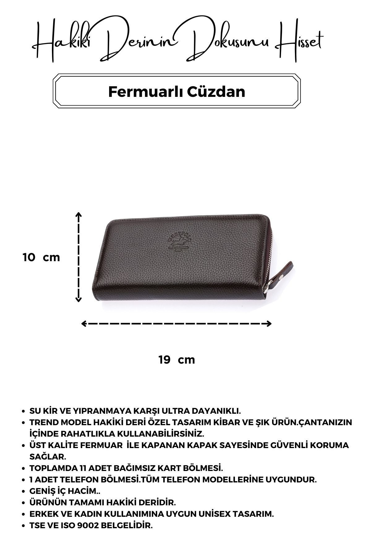 CüzCan-Unisex West Polo Brown Πορτοφόλι από γνήσιο δέρμα με φερμουάρ 4