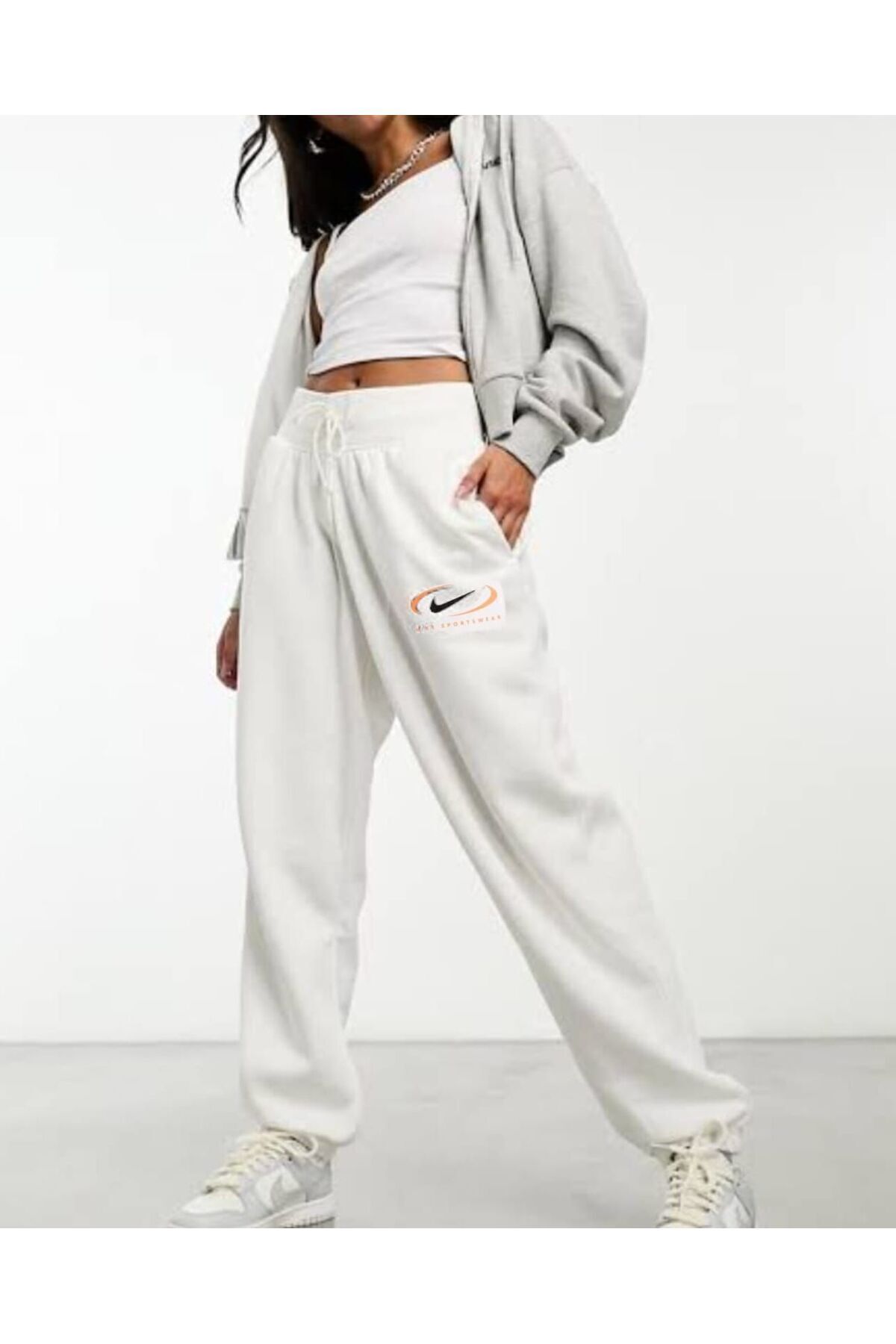 Nike swoosh oversized joggers in white outlet
