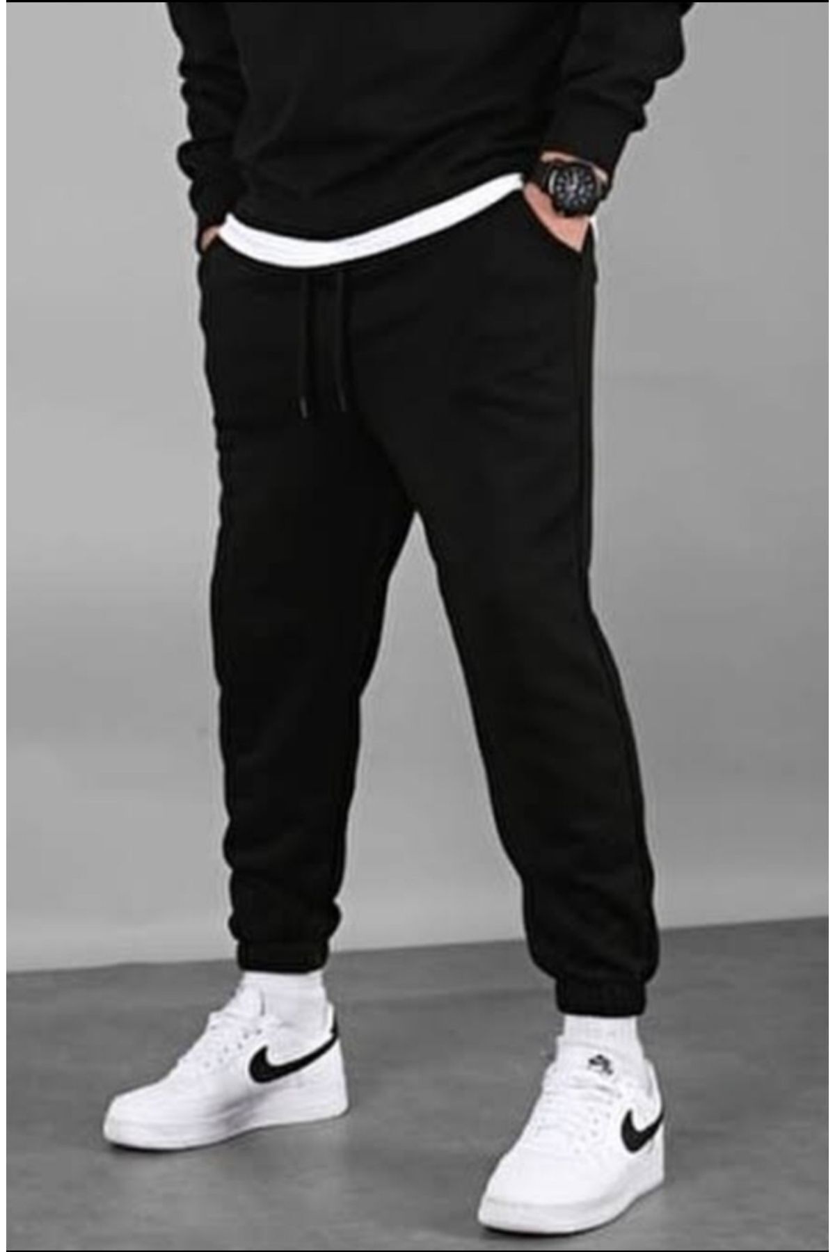 Men's Black 2 Thread Rubber Leg Sweatpants
