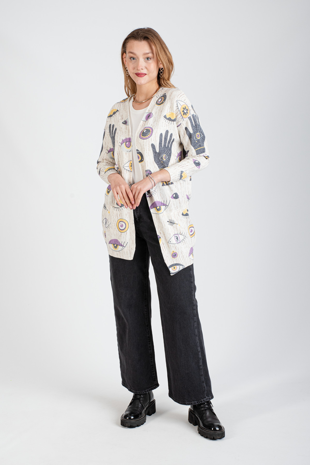 HatunAtila Patterned Long Knitwear Cardigan - 5000-10
