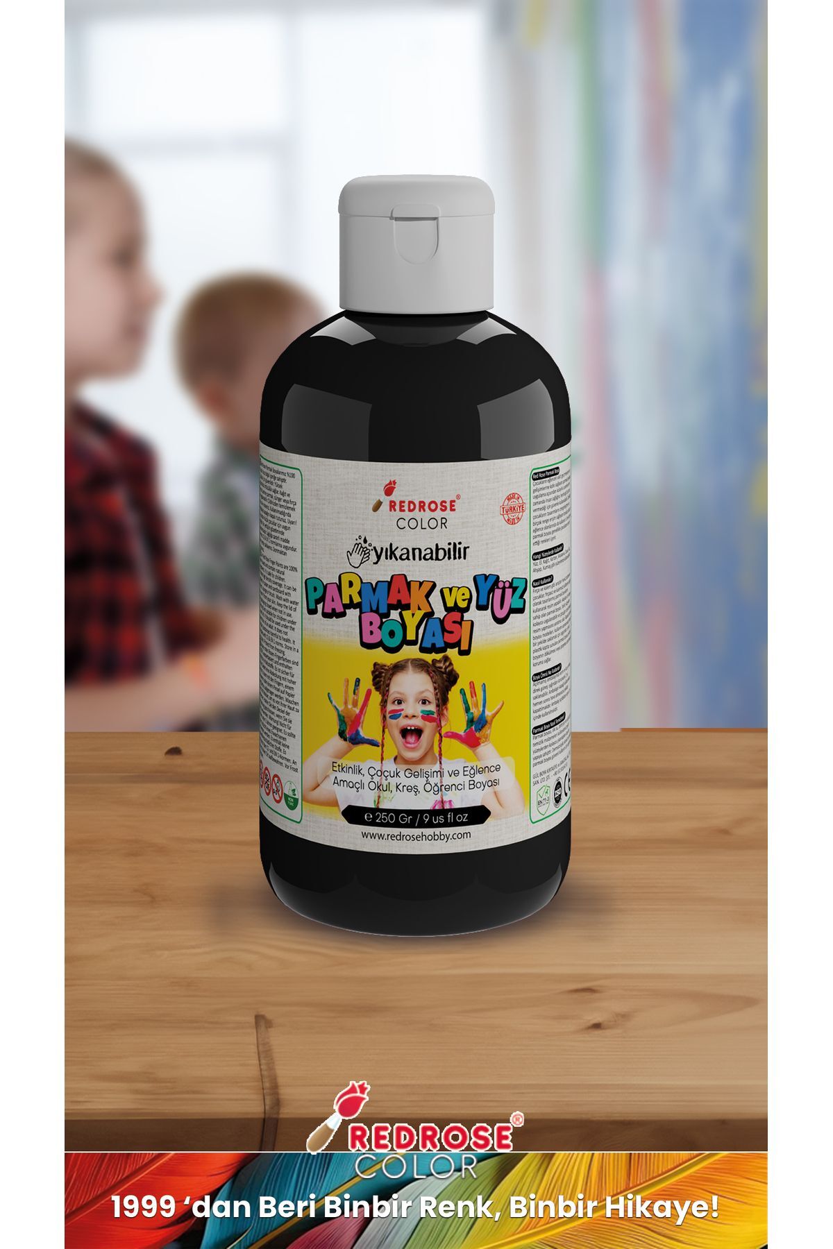 رنگ انگشتی مشکی 250 گرم قابل شستشو، دارای گواهی EN-71، بدون مواد سمی، مناسب برای کودکان و مهد کودک