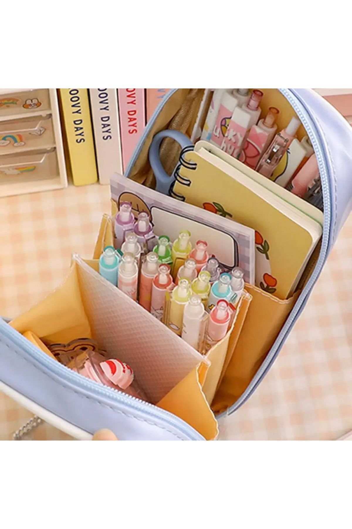 synshop-Kawaii Korean Japanese Stationery Teddy Bear Leather Pencil Case Makeup Bag School Handbag Large Pen Holder 3