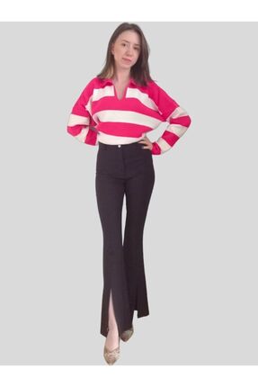 boutique venüs Ispanyol Paça Siyah Renk Yırtmaç Detay Pantolon