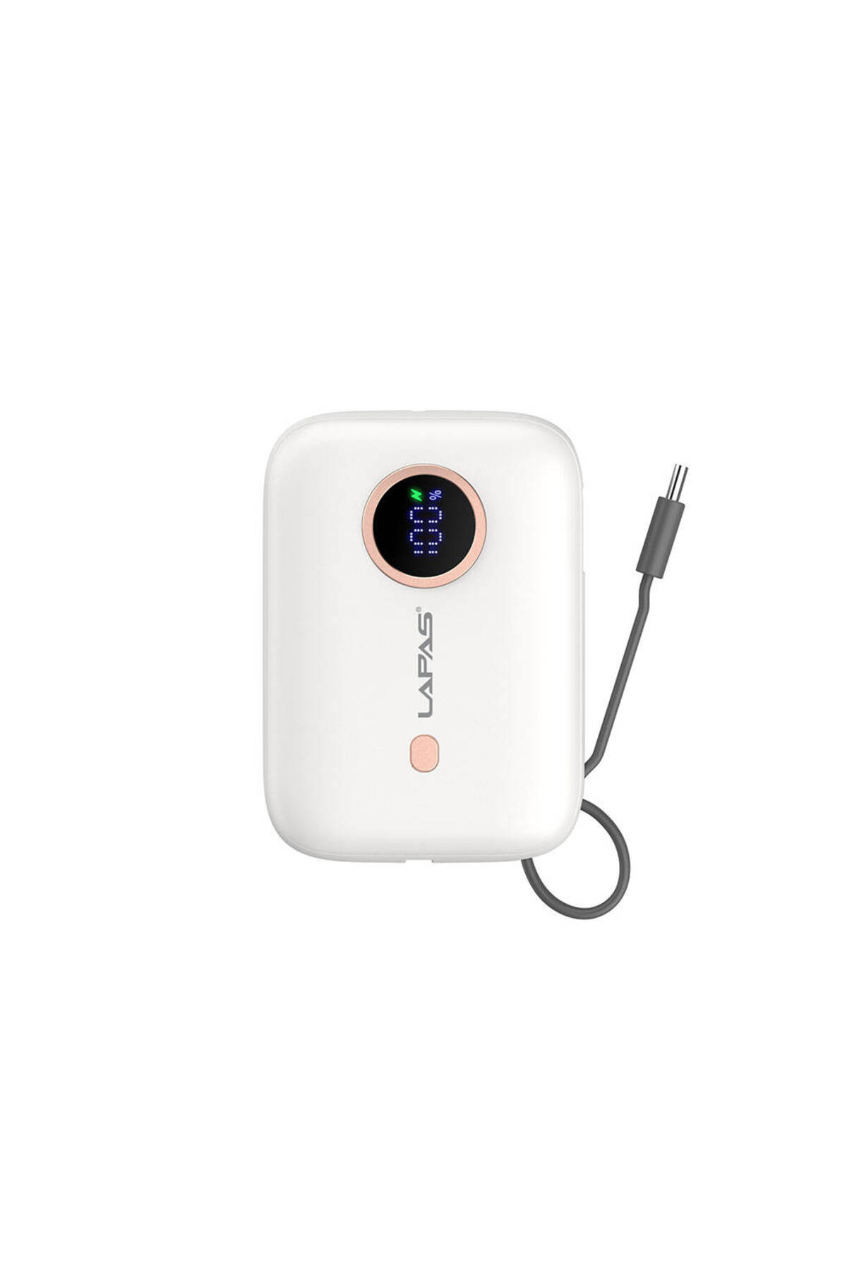 Taşınabilir Powerbank 10.000mAh Lapas LP-PW001 Dijital LED Göstergeli Type-C Kablolu Beyaz