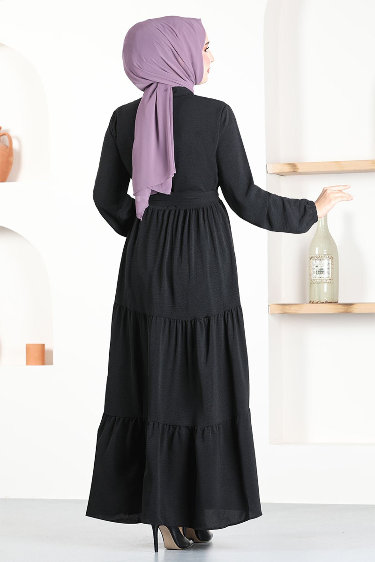 ModaMerve-Belted Dress ASN115 Black 3