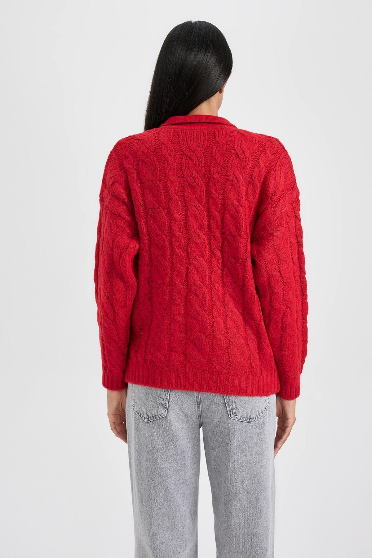 DeFacto-Svetr Polo B3020ax23wn s uvolněným střihem Polo Neck 5