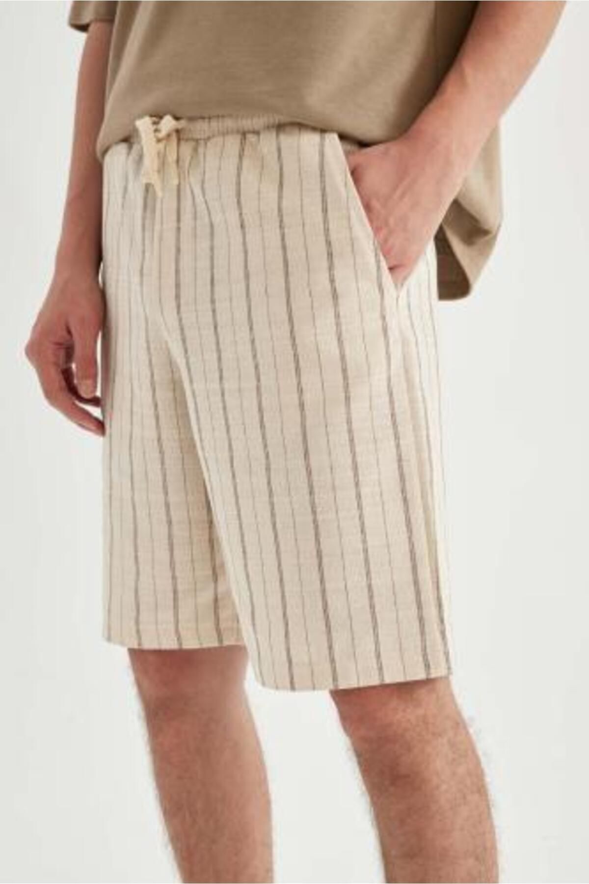 DeFacto-Regular Fit Flexible Banded Leg Linen Look Bermuda Shorts 5