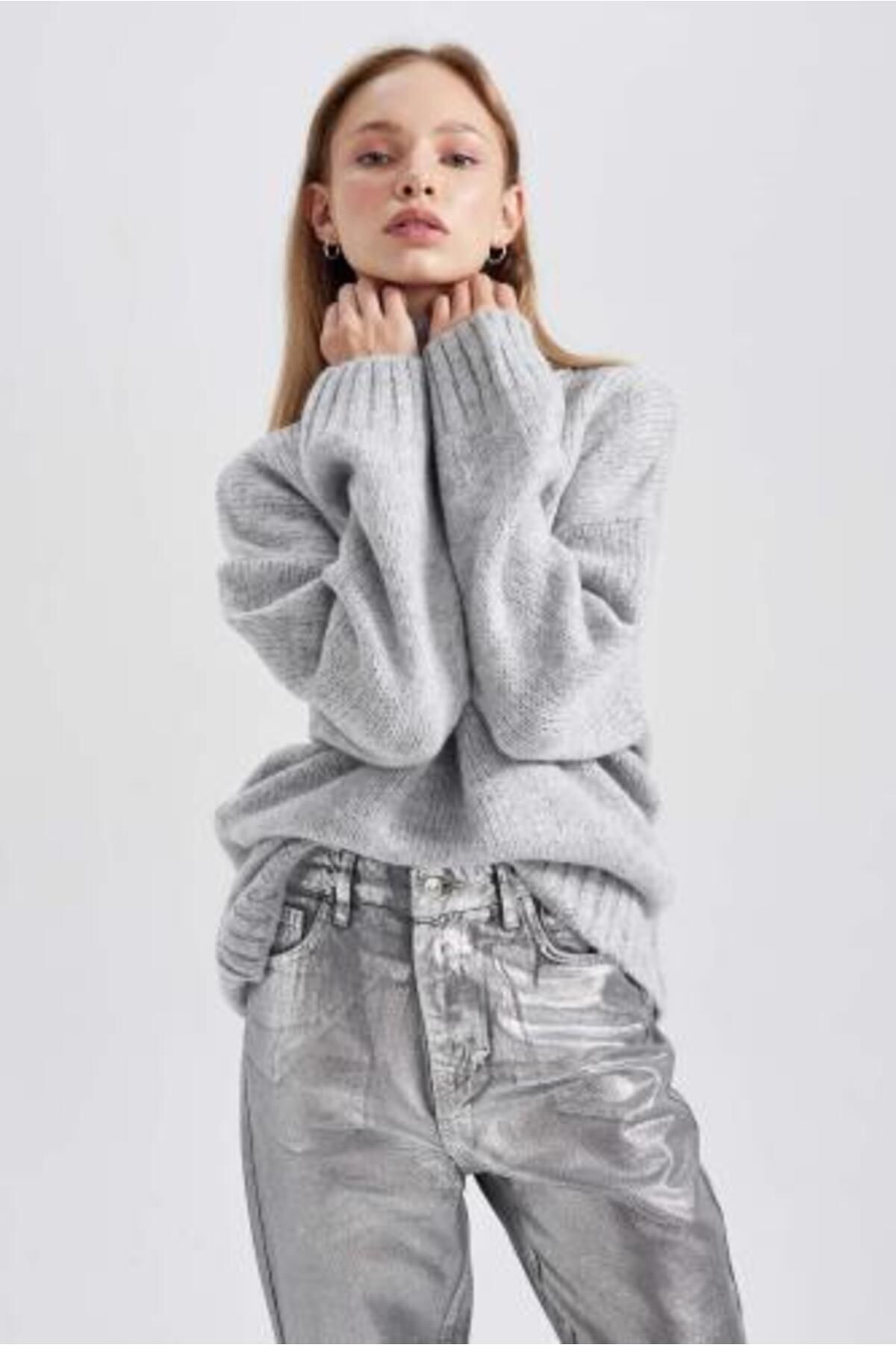 DeFacto-Turtleneck Oversize SweAter Tunic - A6445ax23cw 6