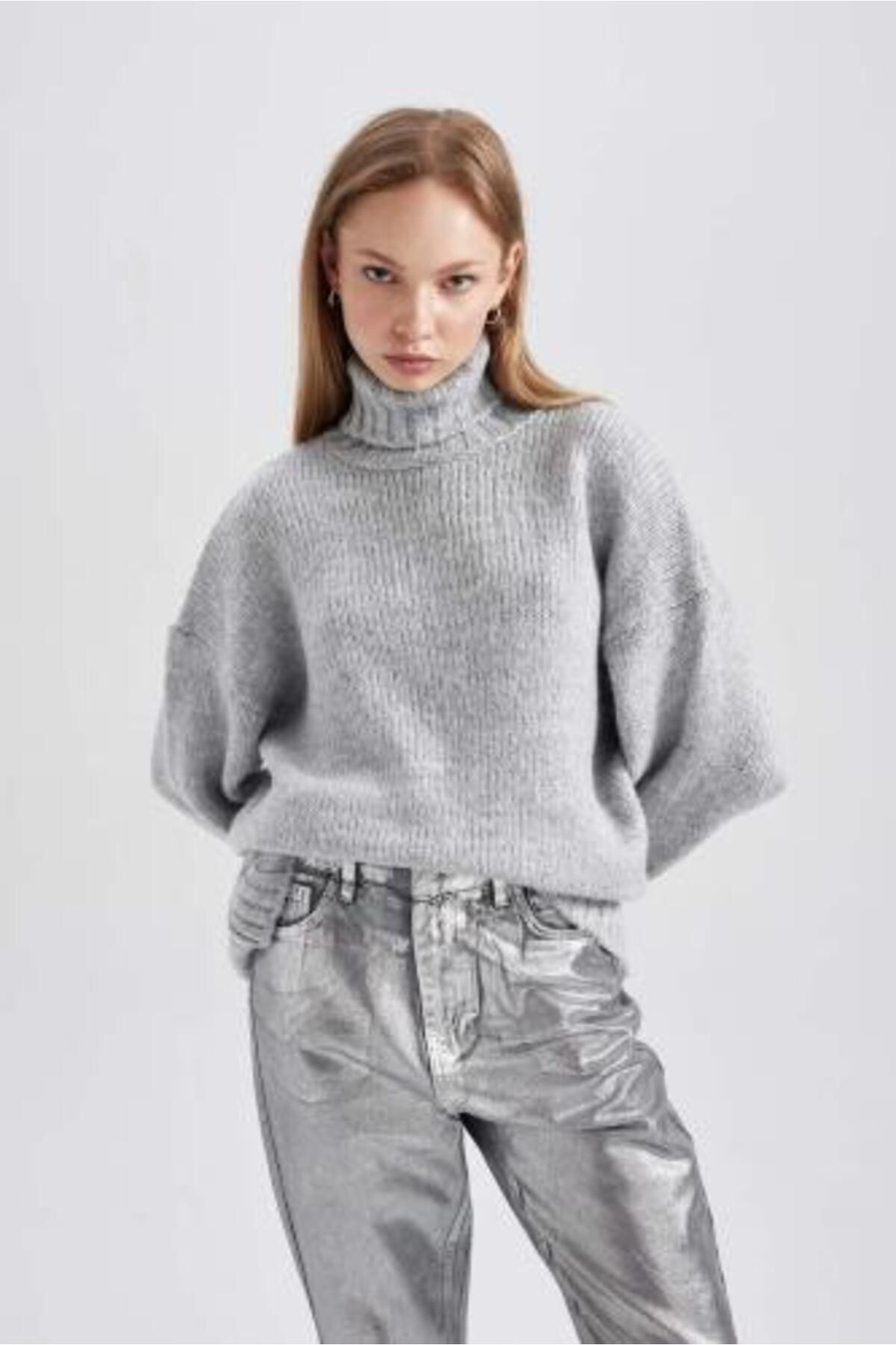 DeFacto-Turtleneck Oversize SweAter Tunic - A6445ax23cw 3