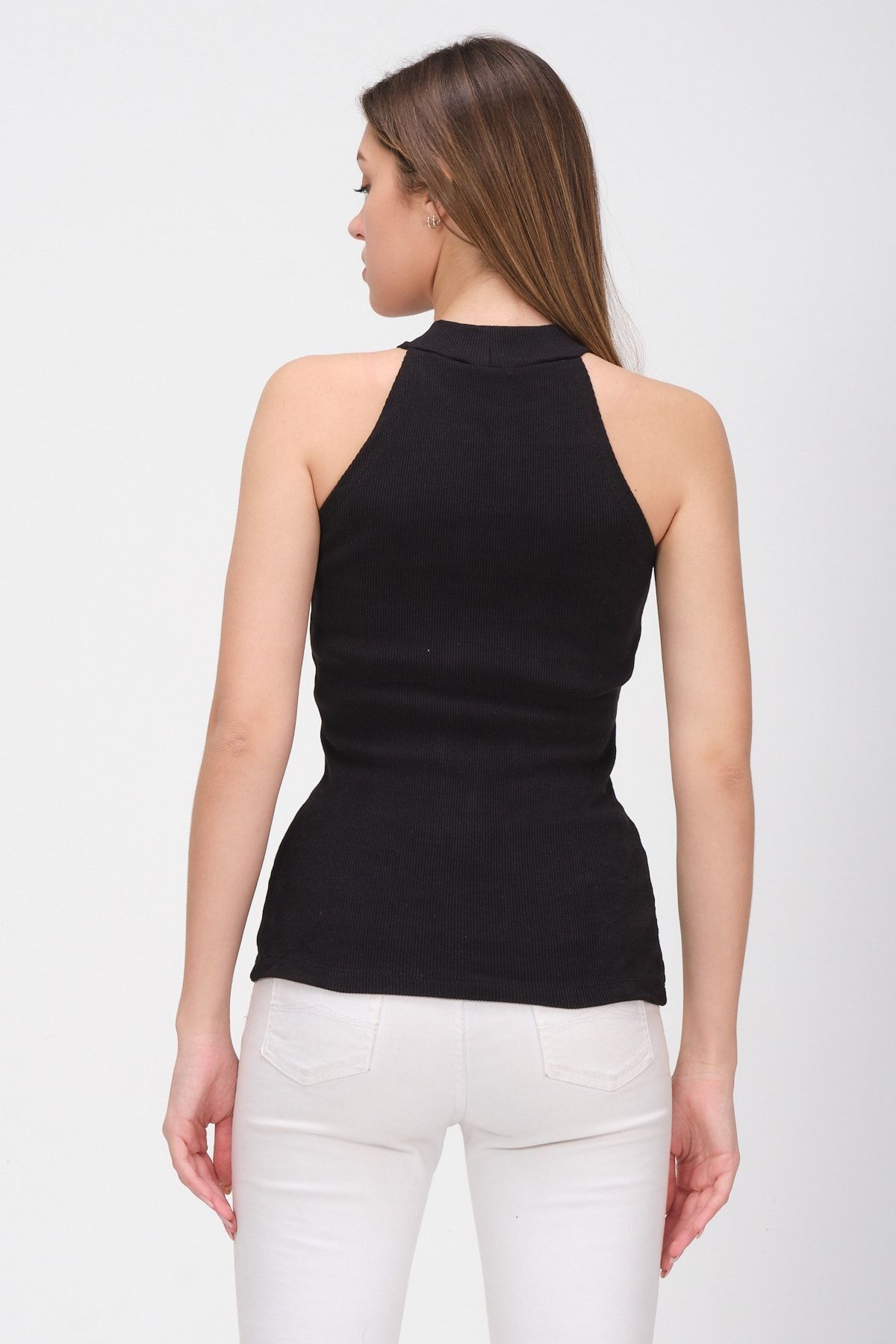 PUNKY CAT-Women's Black Knitted High Collar Sleeveless Blouse 5