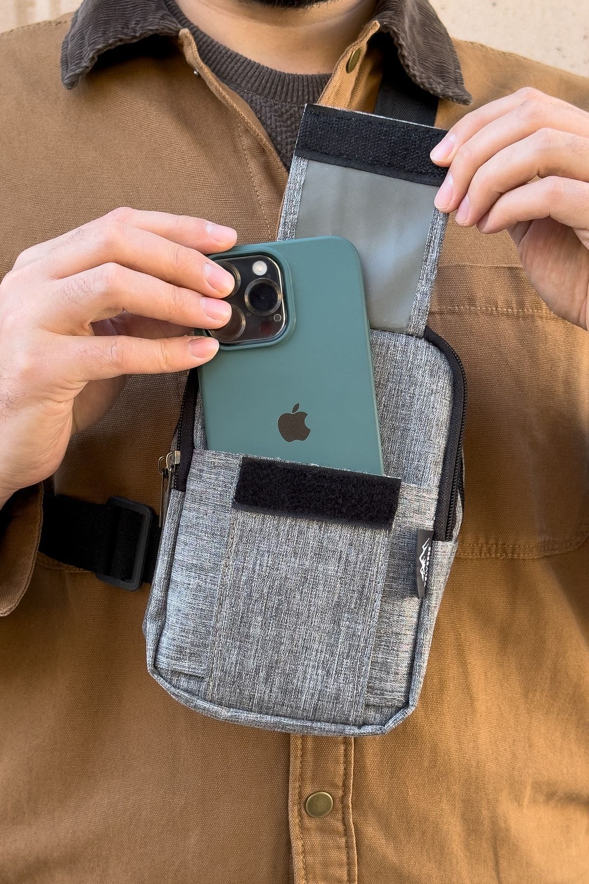 Telvesse  Vicenza Bodybag Göğüs Çantası Su Geçirmez Keten Kumaş Çapraz Askılı Bel Omuz Çanta Gri - Görsel 4