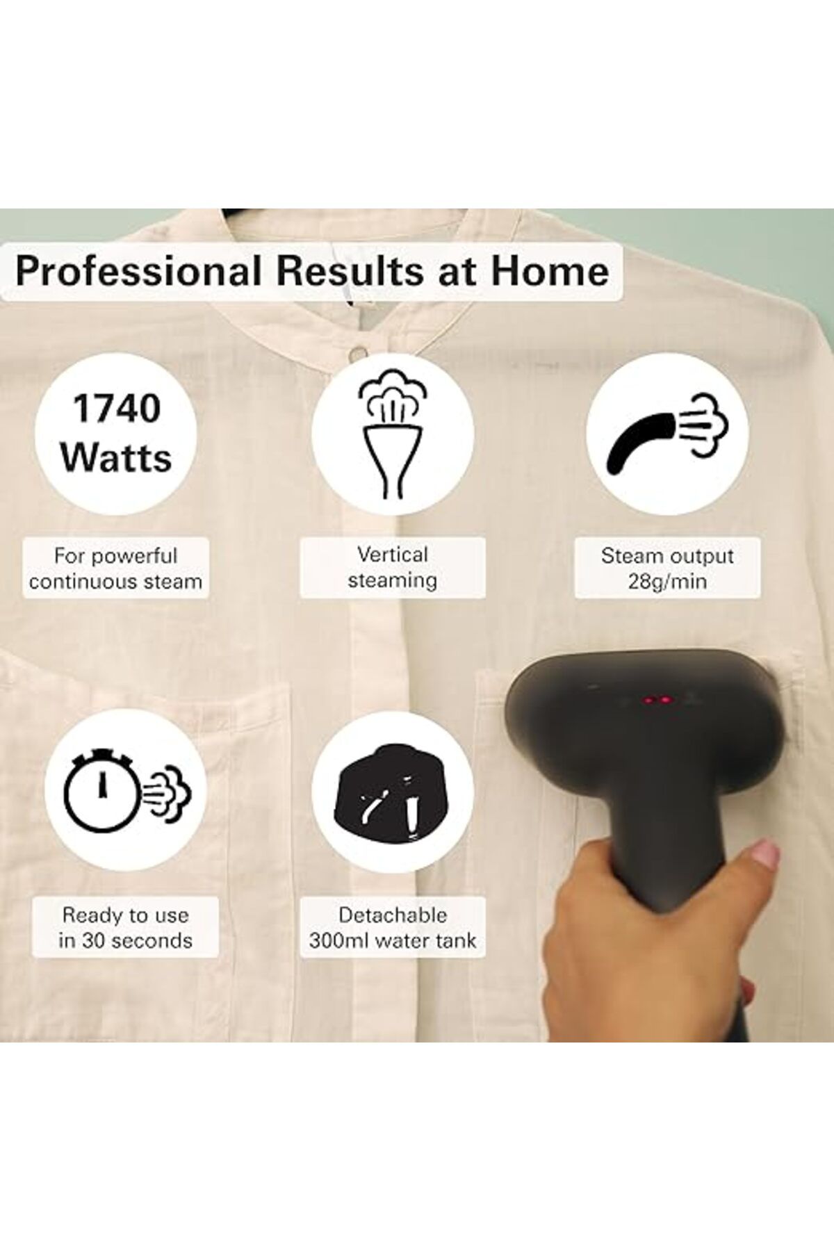 Hamilton Beach-Professional Handheld Garment Steamer w/ Fabric Brush, 2 Steam Modes,300ml,Ergonomic Handle,6ft cord 4