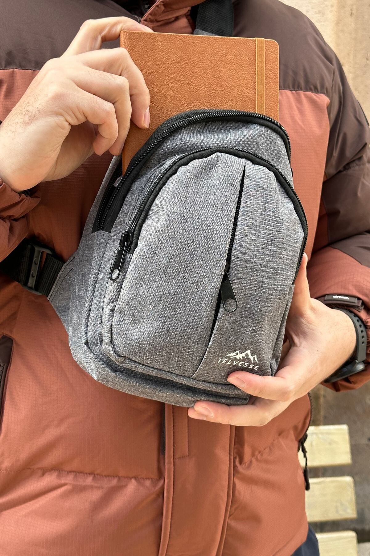 Burgos Unisex 3 Bölmeli Su Geçirmez Çapraz Askılı Bel Omuz Çanta Göğüs Günlük Bodybag M2 Gri