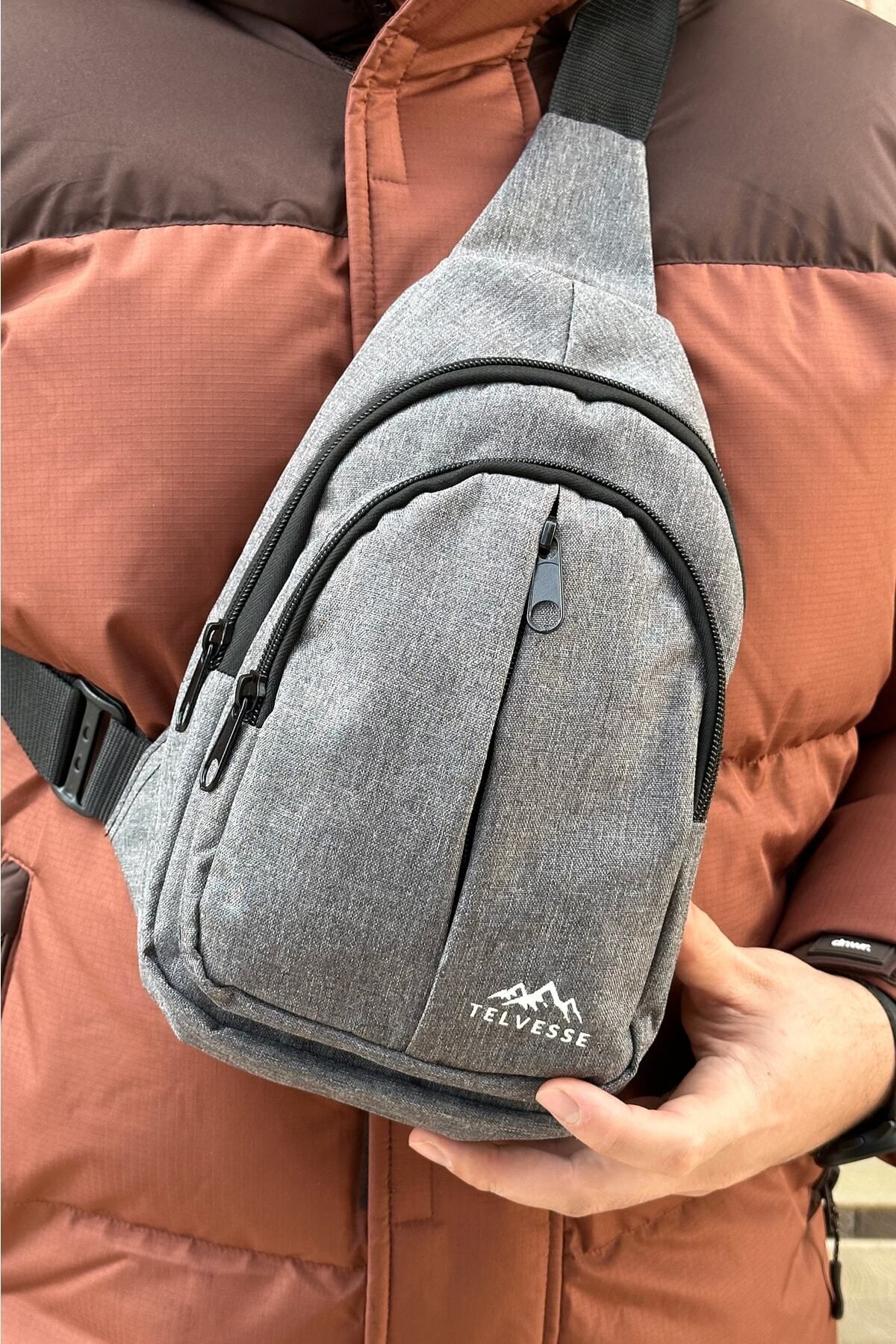 Burgos Unisex 3 Bölmeli Su Geçirmez Çapraz Askılı Bel Omuz Çanta Göğüs Günlük Bodybag M2 Gri