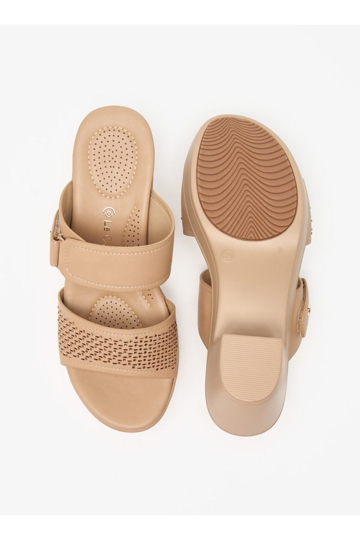 Le Confort-Embellished Slip-On Sandals with Block Heels 4