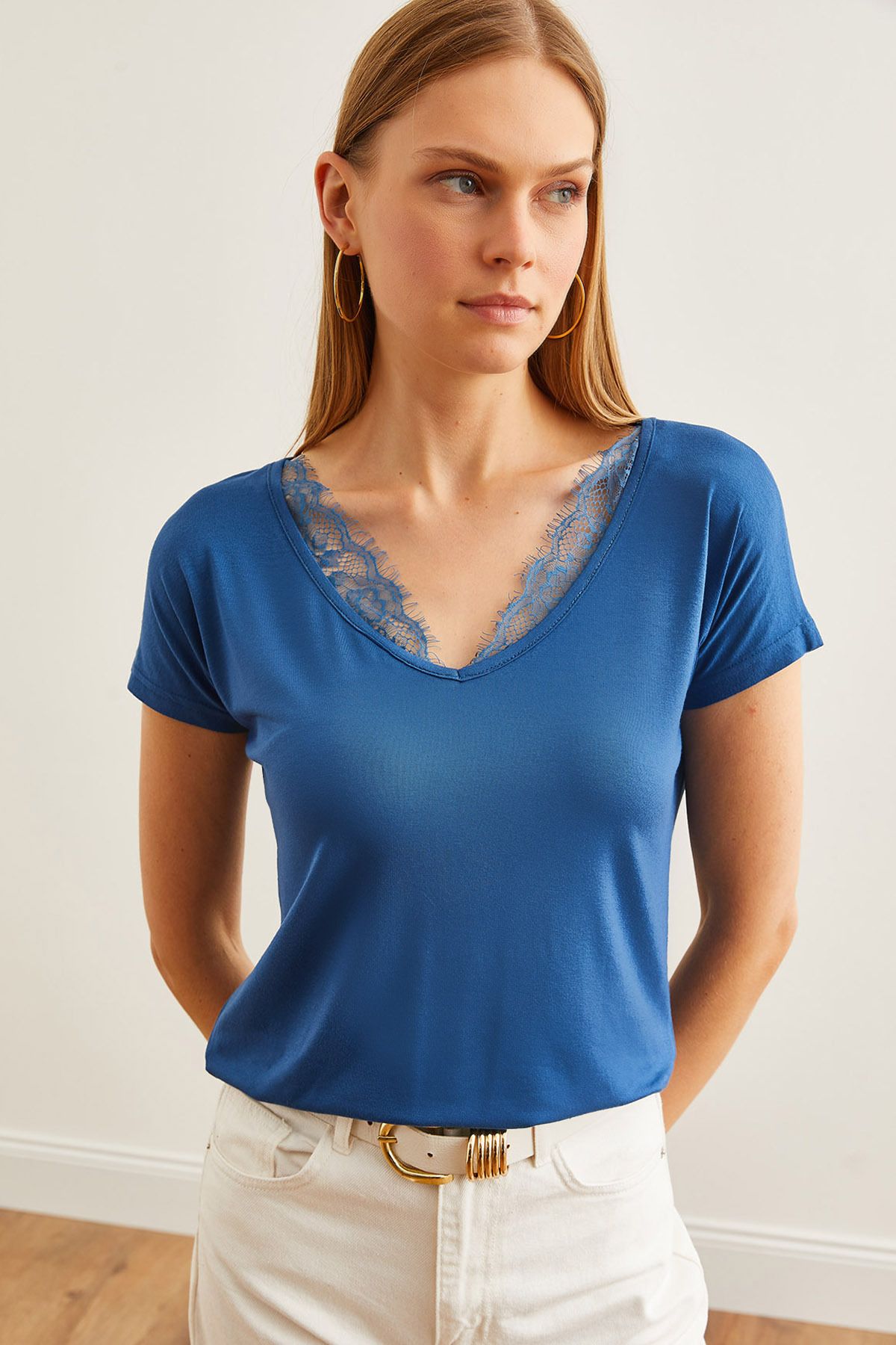 Olalook-Γυναικεία μπλούζα Indigo Lace Loose Viscose - BLZ- 19000873 1