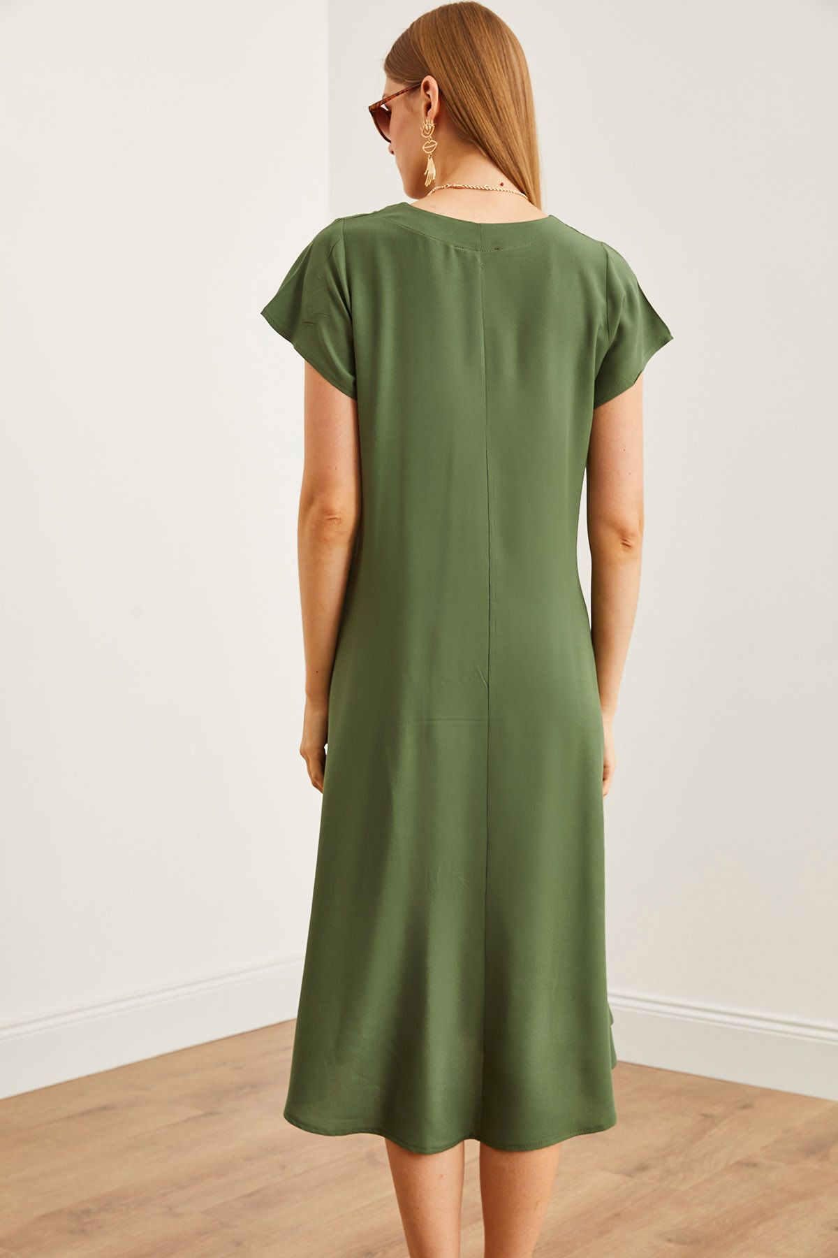 Olalook-KHaki V-neck Viscose Casual γυναικείο φόρεμα - ELB- 19002245 8