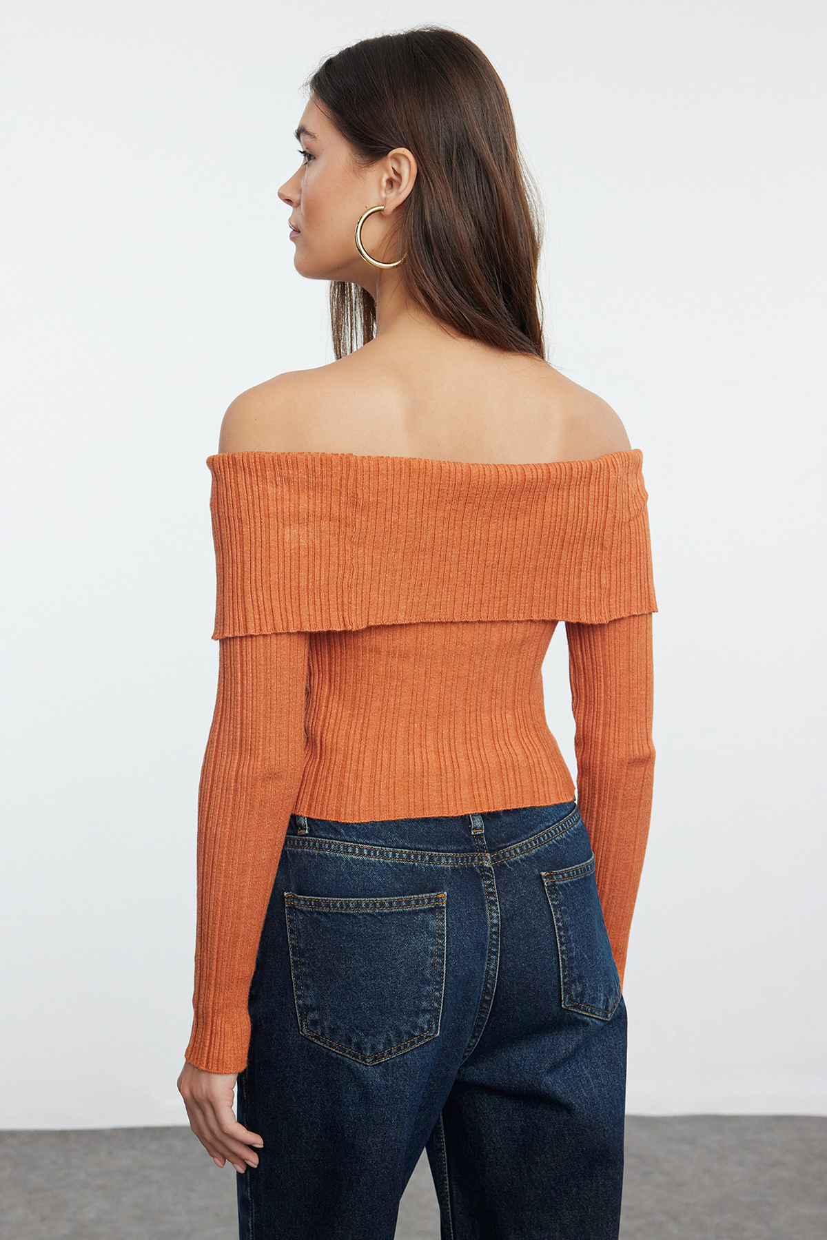 Trendyolmilla  Turuncu Crop Premium İplik/Özel İplik Fitted/Vücudu Saran Triko Hırka TWOAW25HI00095 - Görsel 5