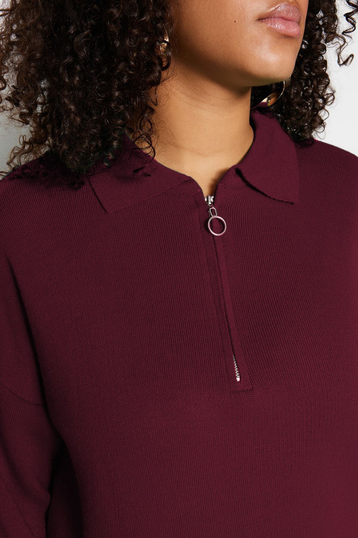 Trendyol Curve-Πλεκτό πουλόβερ Cherry με γιακά Polo και λεπτομέρεια με φερμουάρ - TBBAW23AN00056 3