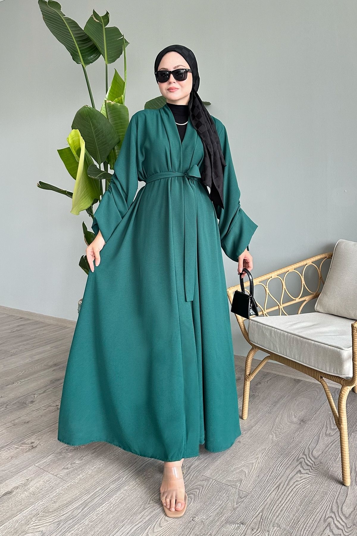 InStyle-Emerald Green String Sleeve Abaya - Drawstring Design 4
