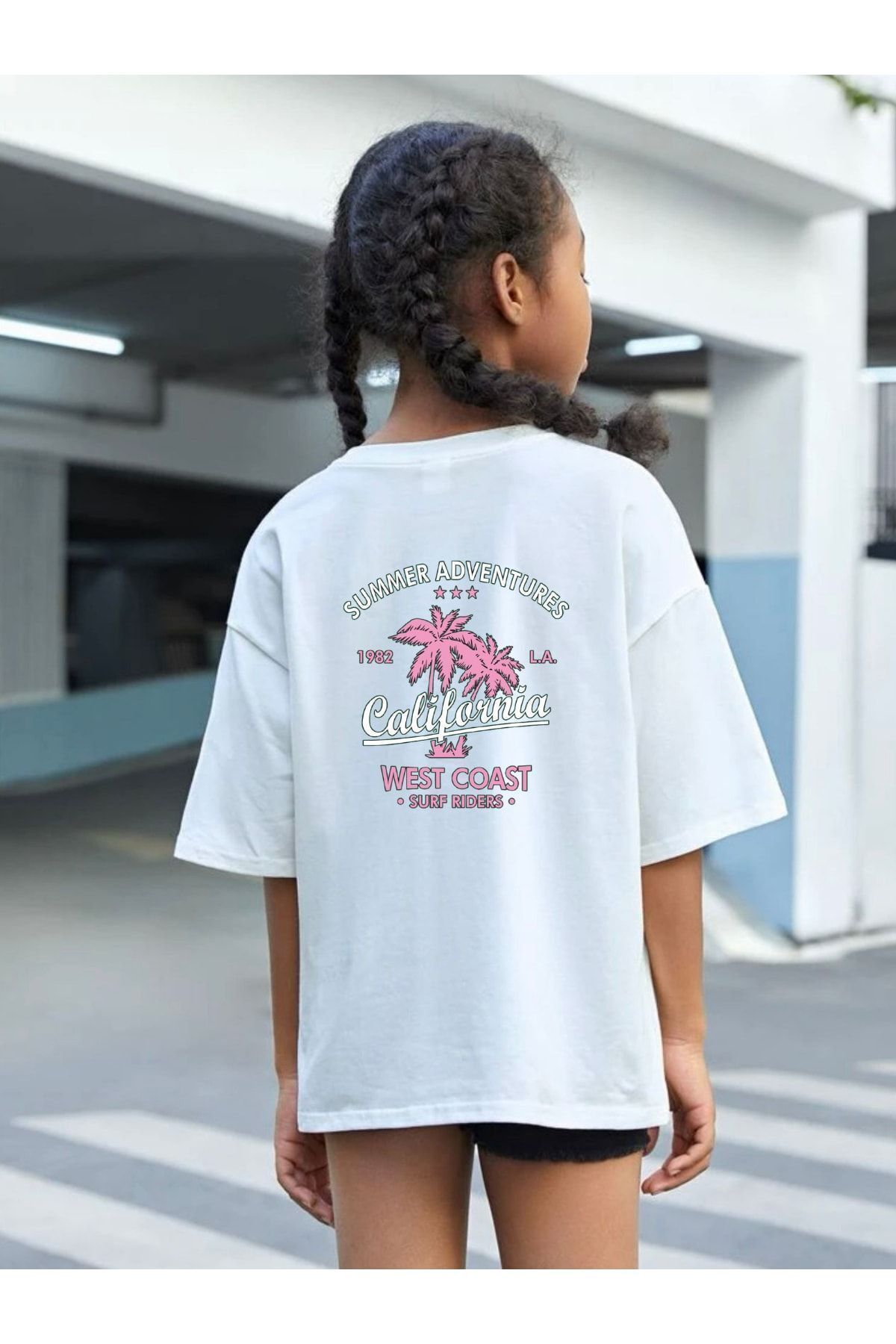 VASK Çocuk Oversize Unisex Pembe Calıfornıa Pamuklu Bisiklet Yaka Tişört T-Shirt fotoğrafı 2 (önizleme)