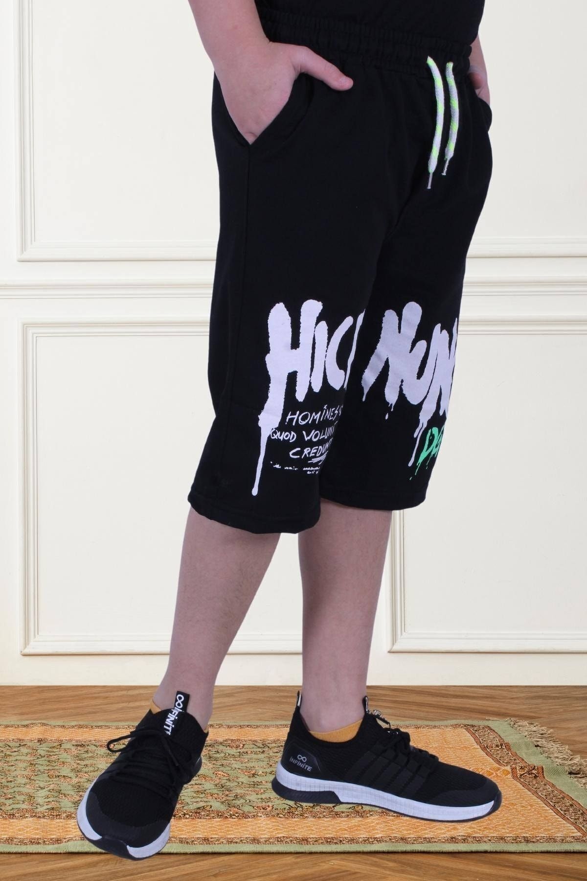 FYK COLLECTİON Evidențiator Pentru Băieți Cu Imprimeu Text Hicet Hunk Capri Negru Masculin - 15–16 years