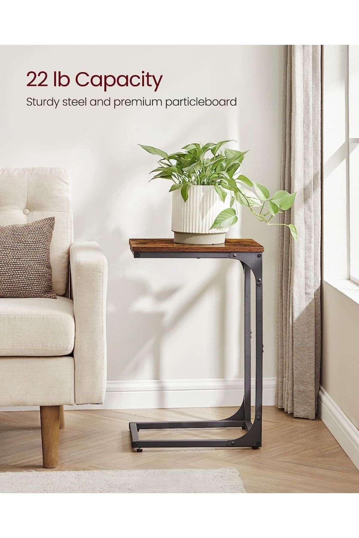 Mahmayi-VASAGLE C-Shaped End Table Set of 2, Space-Saving Side Tables for Couch/Bed, Rustic Brown & Black 7