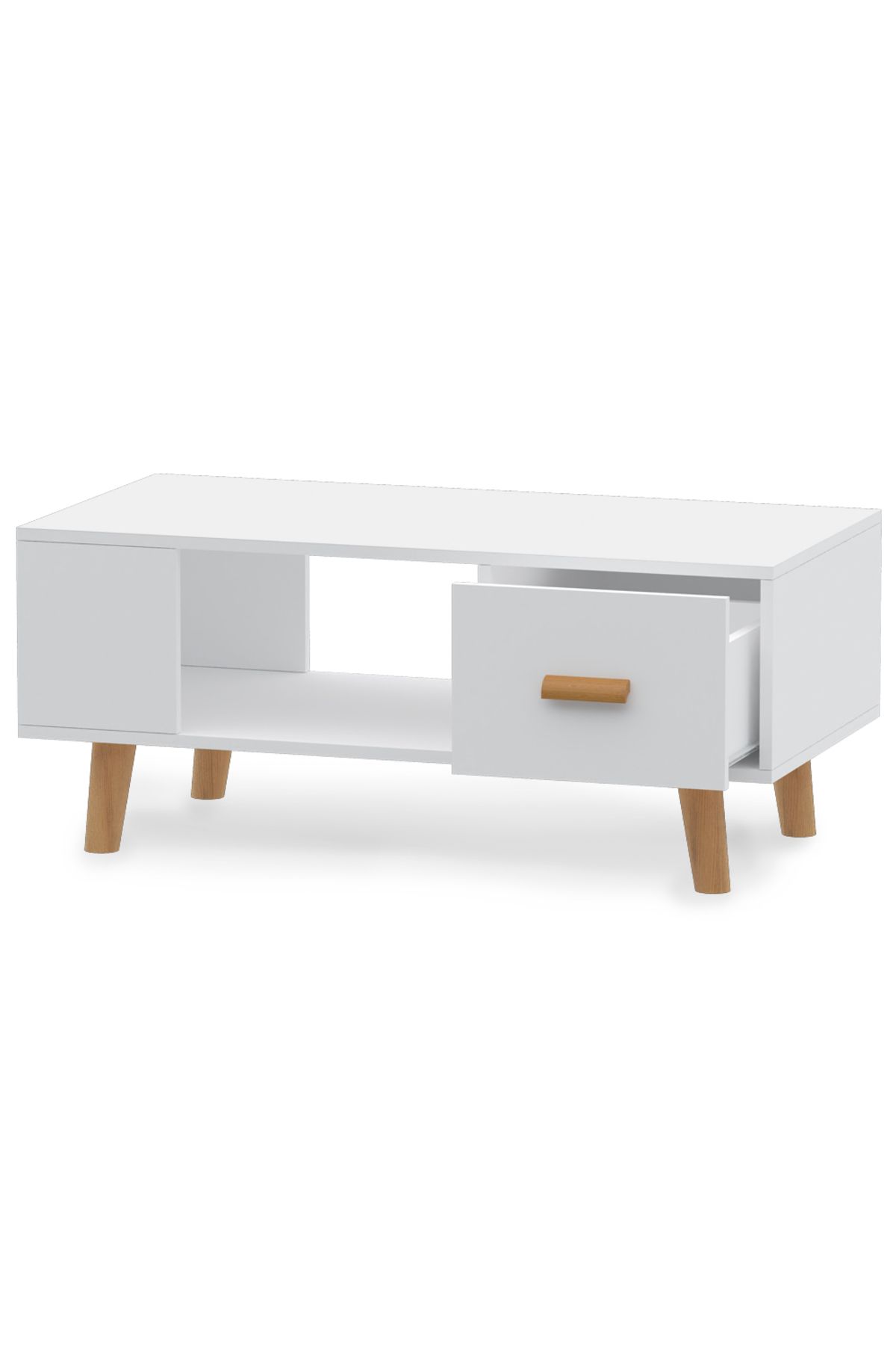 Mahmayi-H302 Modern Coffee Table With Drawer & Shelf - Versatile White Storage Unit 2