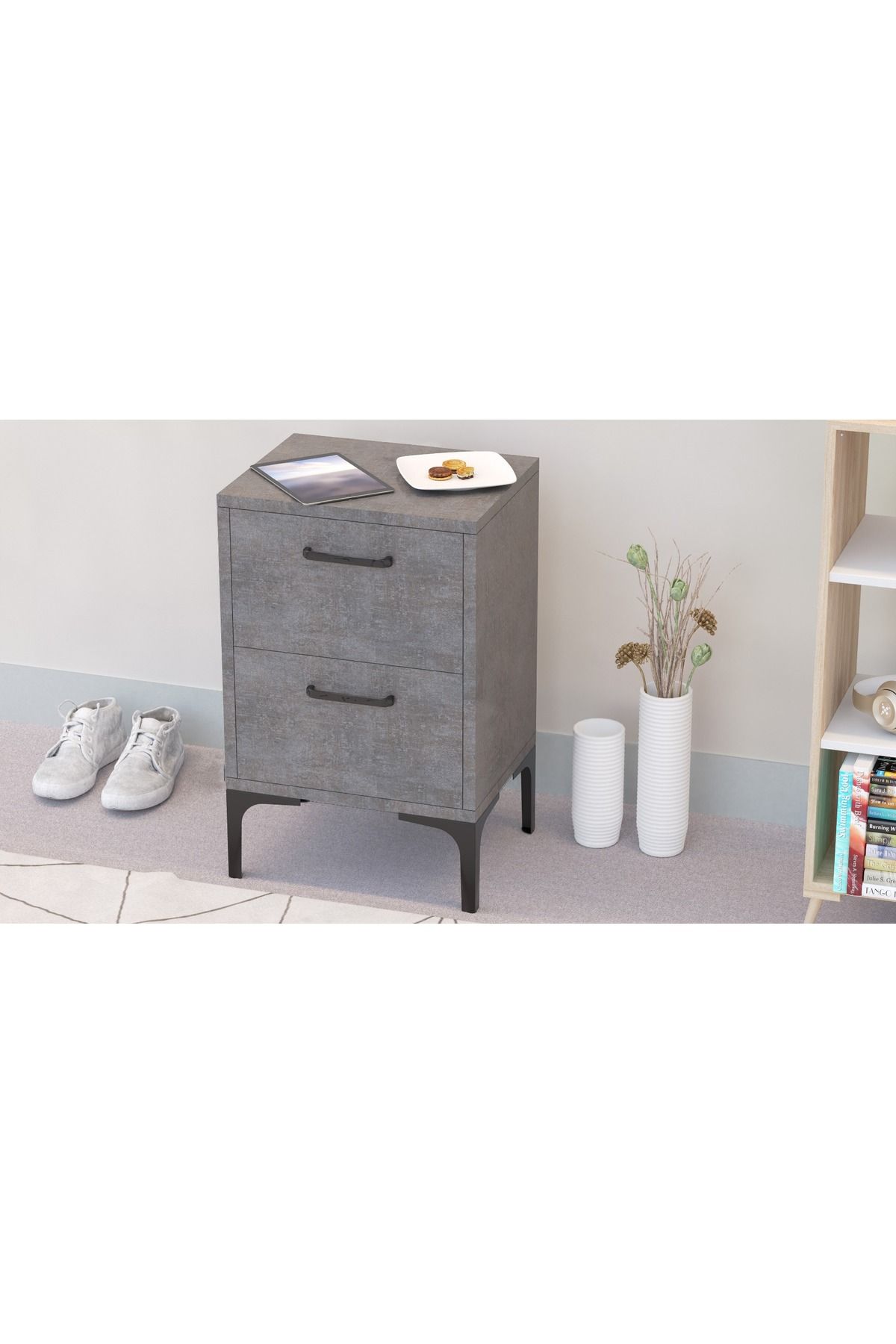 Mahmayi-Modern Stand: 2 Soft-Close Drawers, Versatile Use, Easy Assembly, Lightweight - Anthracite 4