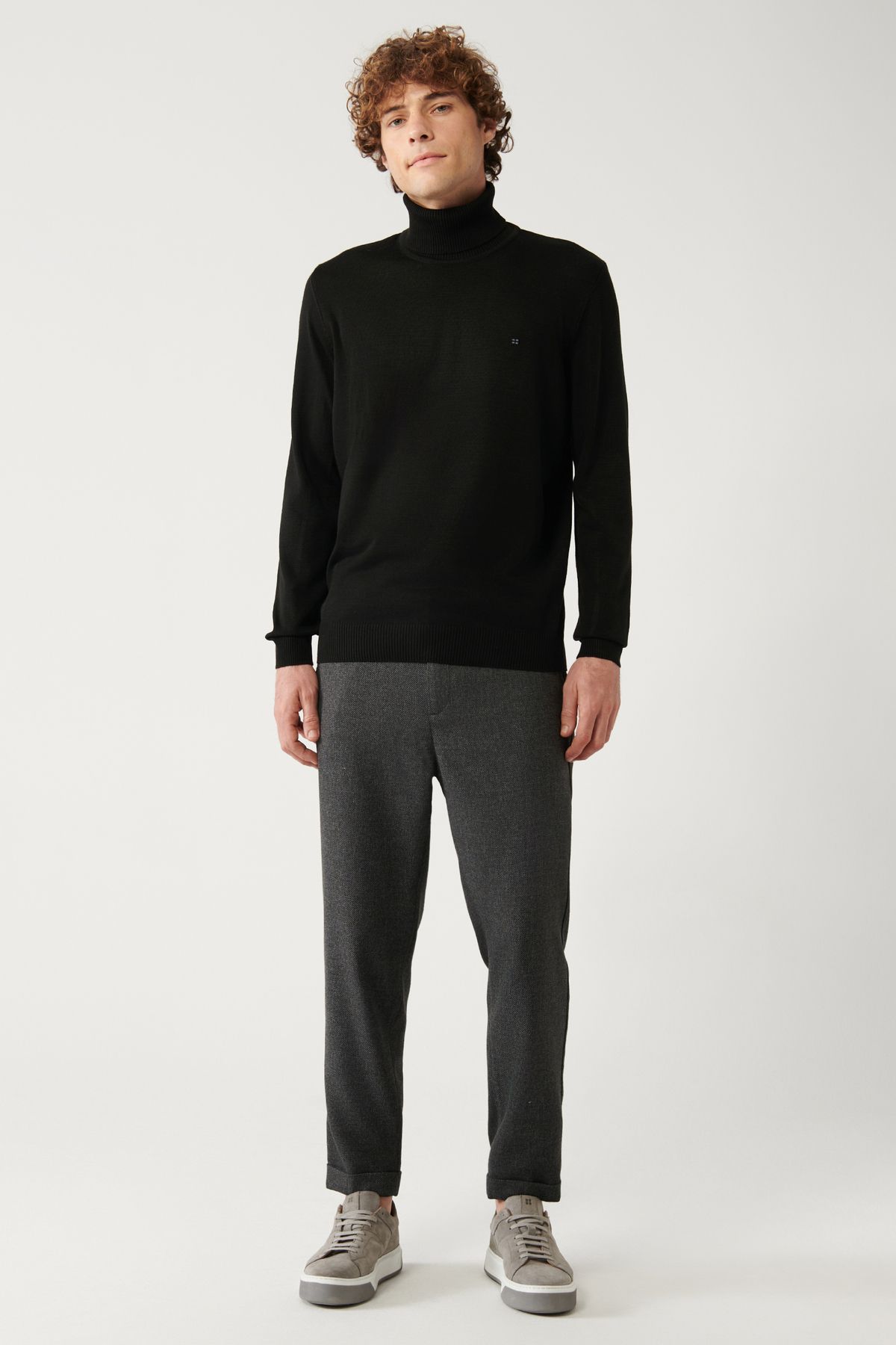 Erkek Siyah Unisex Triko Kazak Tam Balıkçı Yaka Tüylenmeyen Regular Fit E005002