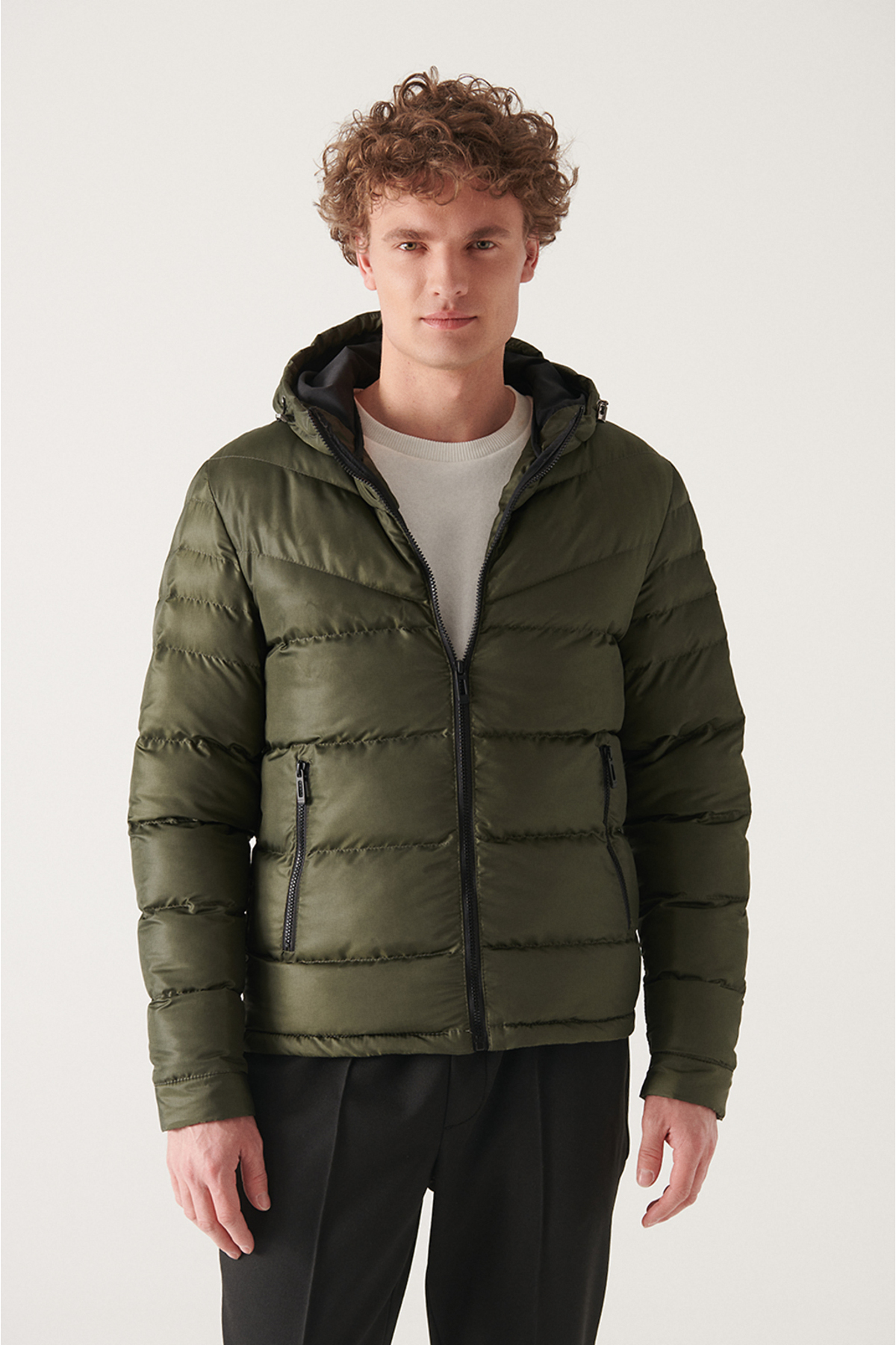 Avva Men's Khaki Puffer Jacket Water Repellent Windproof Quilted Hooded ...