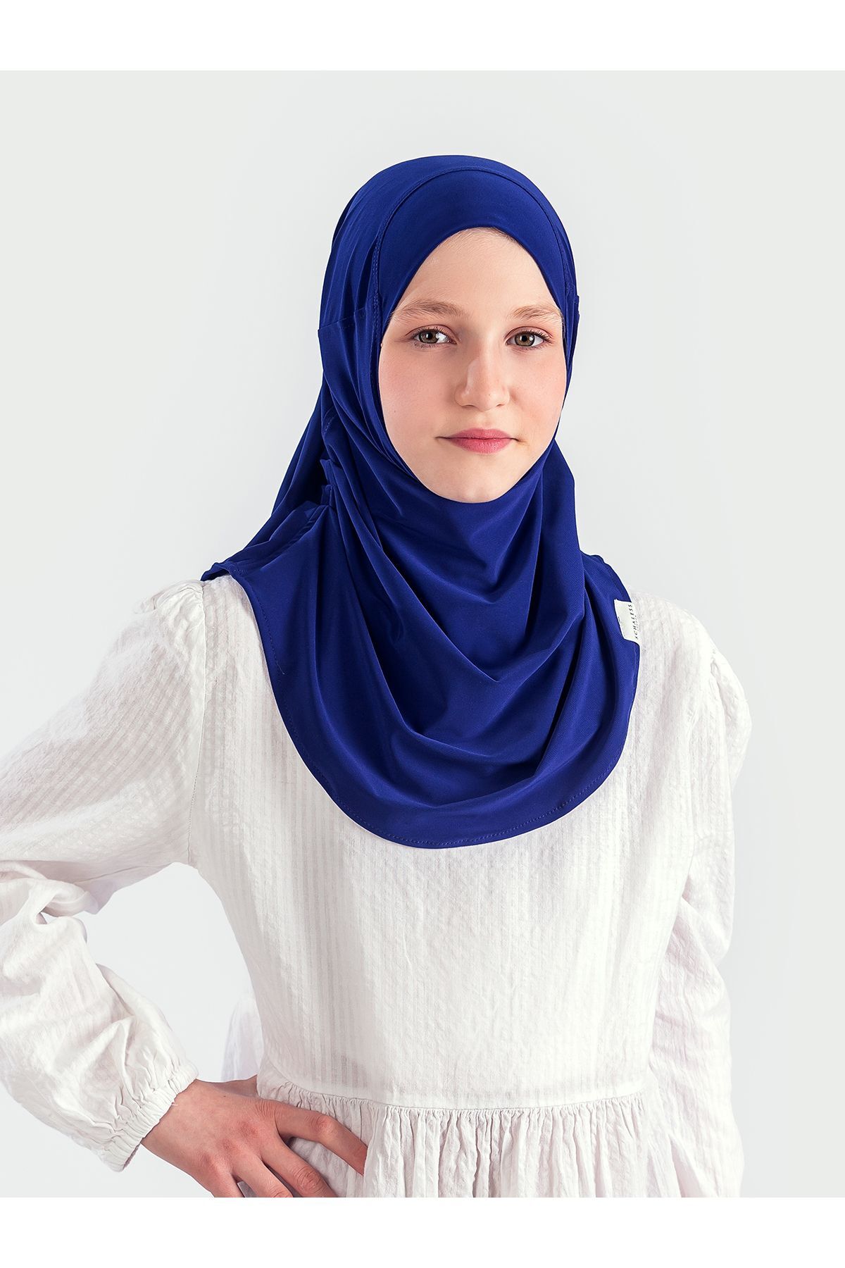 Pleated Kids Turban | Hijab-Sandy Fabric, 11 Colors, Lycra and Practical Use - Saxe (6-10YAŞ)
