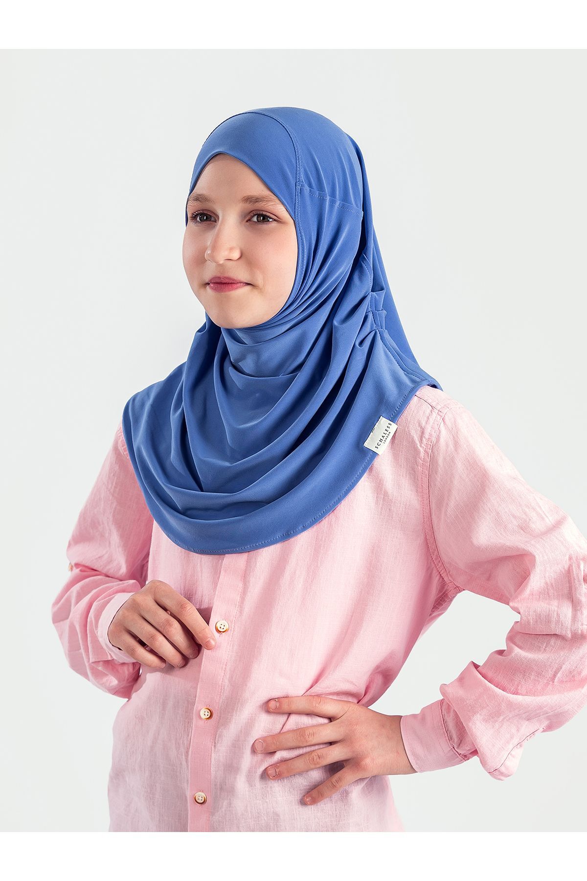 Pleated Kids Turban | Hijab-Sandy Fabric, 11 Colors, Lycra and Practical Use - Blue (6-10YAŞ)