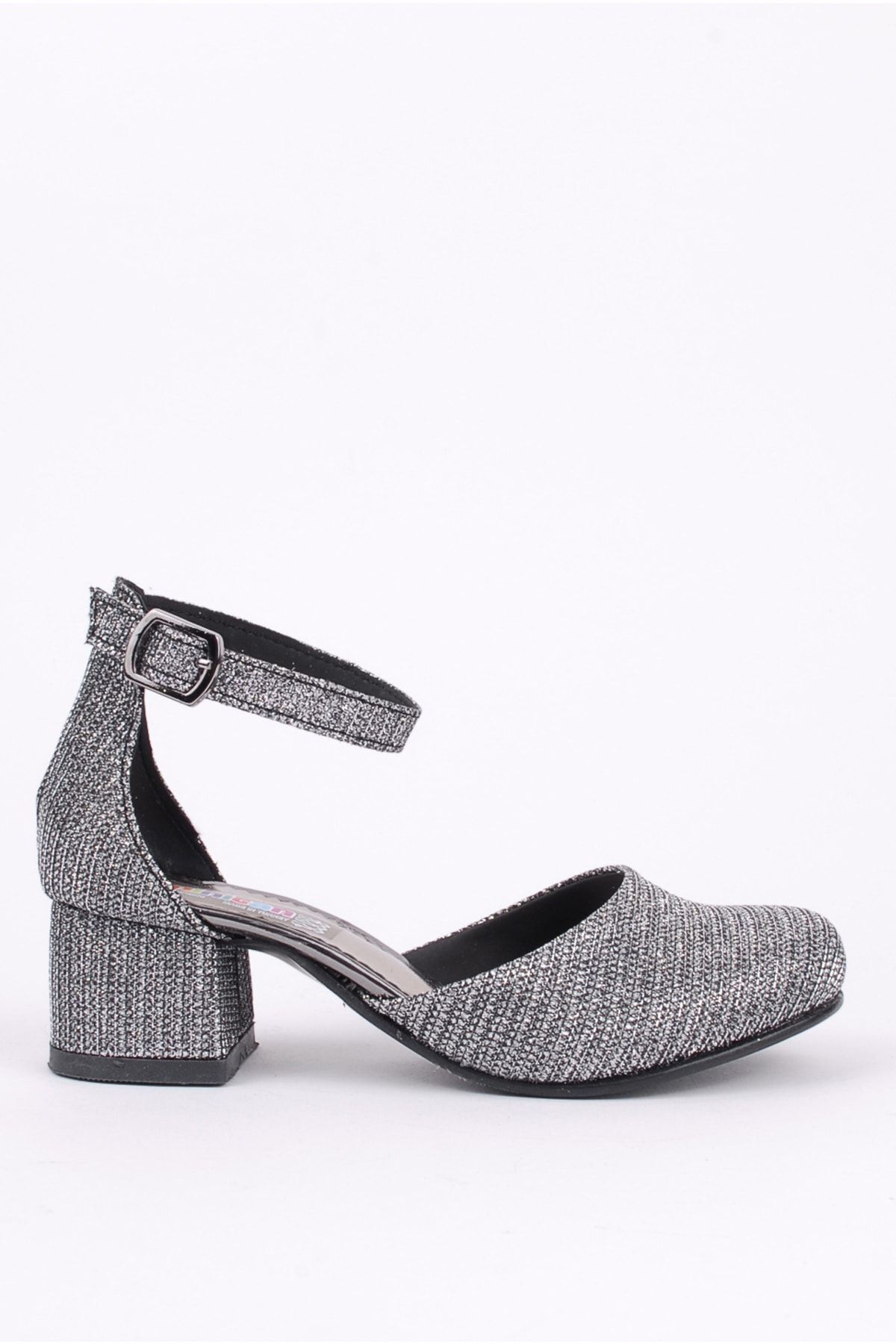 Girl Anthracite Ankle Buckle Heeled Evening Shoes