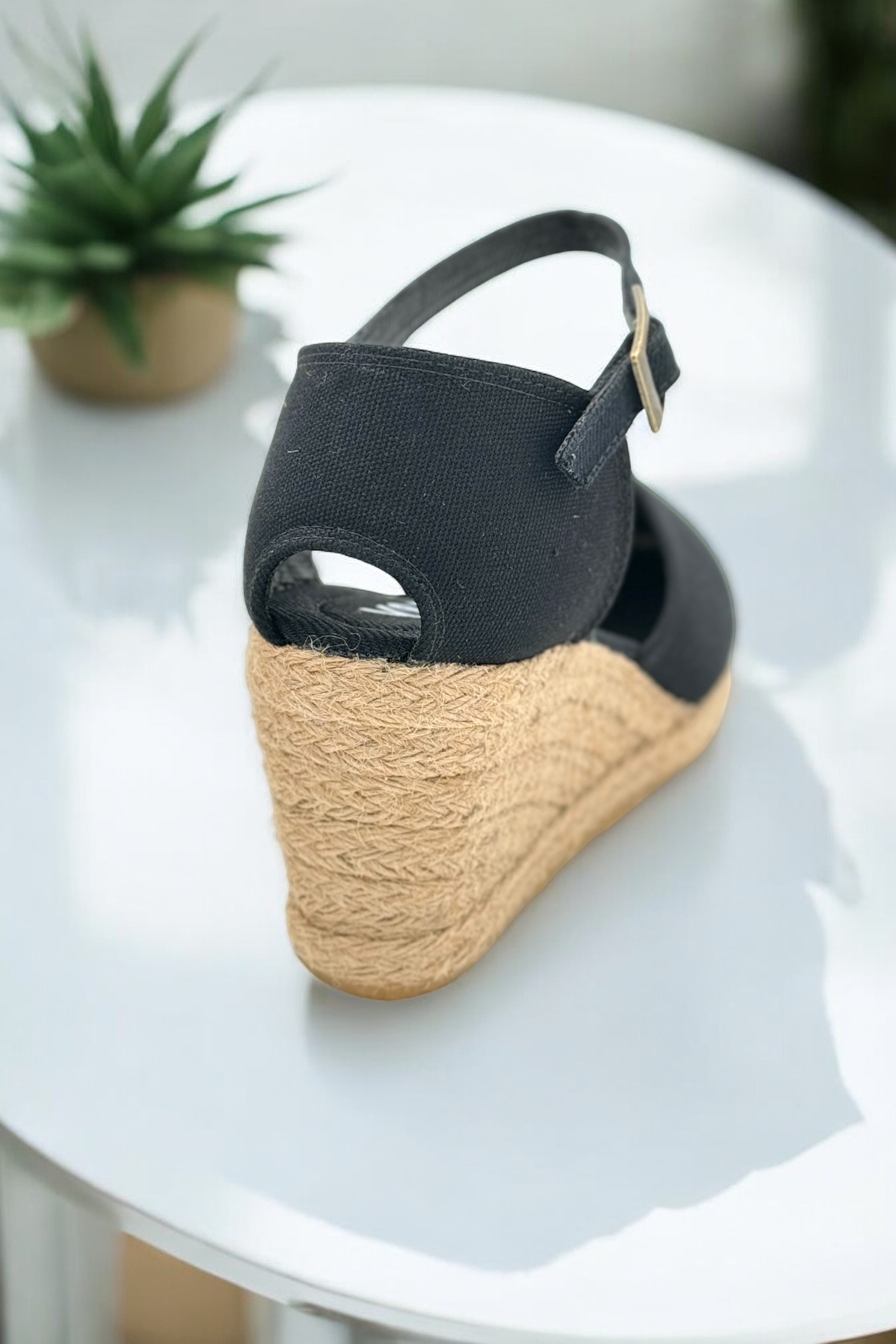 Y&D Shoes Dolgu Topuk Arkası Açık Keten Sandalet görsel 6