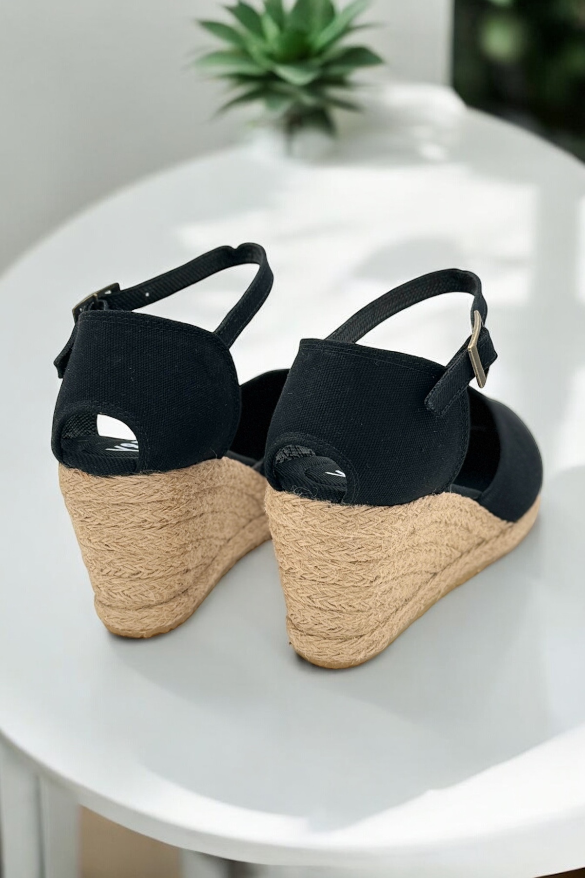 Y&D Shoes Dolgu Topuk Arkası Açık Keten Sandalet görsel 5