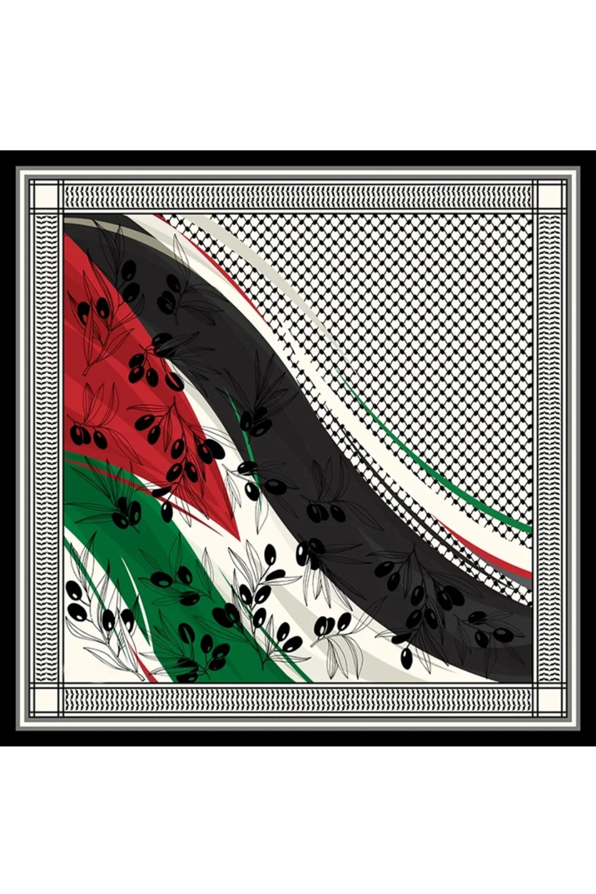 Genel Markalar ZEYTİN DALI VE FİLİSTİN TEMALI FULAR 50x50 Kaymaz Krep Canlı Renkler görsel 3