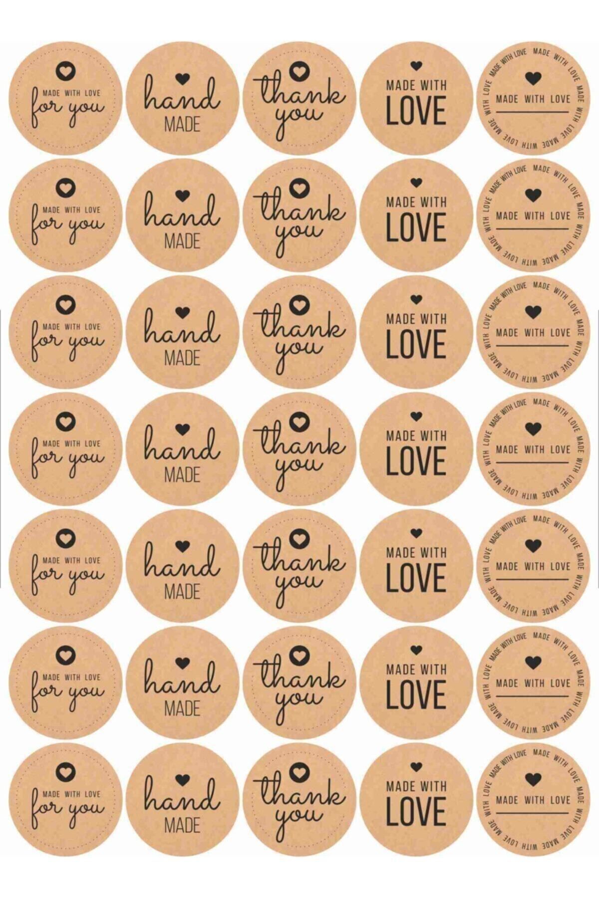 cabuk baskı 35 Adet Thank You-hand Made Etiket, 10 Farklı Tasarım Sticker