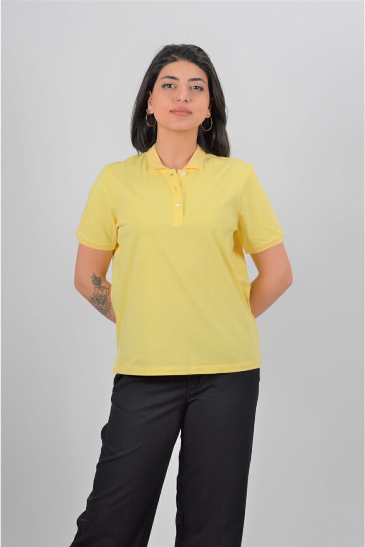 Toptan | Sarı Polo Yaka Kadın T-shırt| Mk21s265275-5275