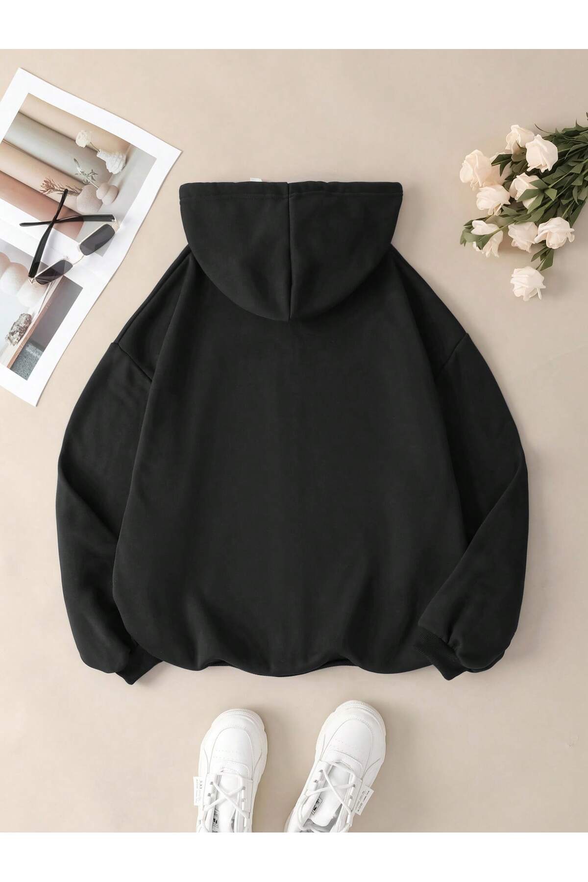 MODARİCH New York 1988 Sweatshirt - Siyah Baskılı Kışlık Oversize Kapüşonlu Fermuarlı Hırka görsel 2