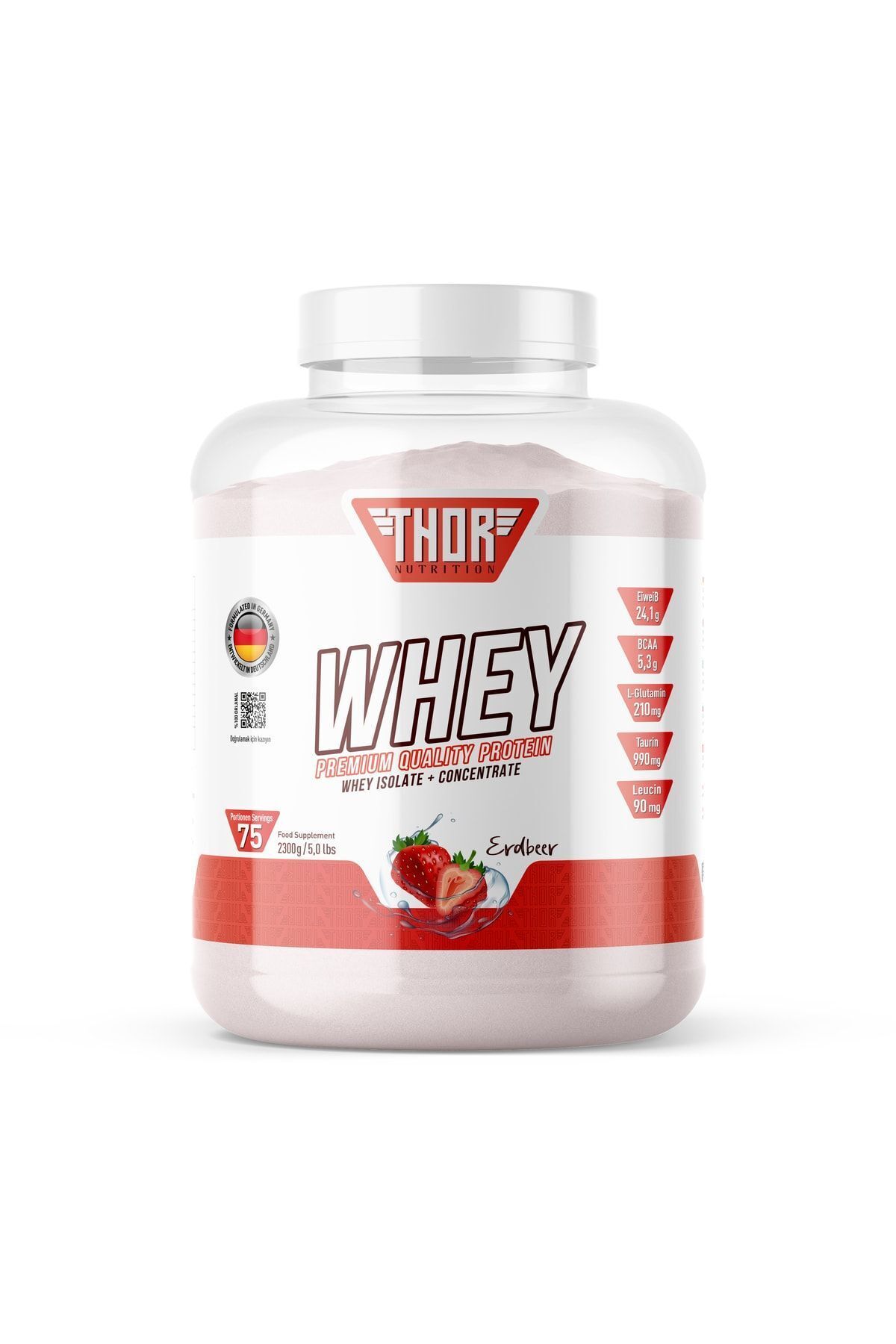 2.3 Kg Whey Protein 75 Servis Çilek Aromalı+ Shaker Hediye (formulated In Germany) 2