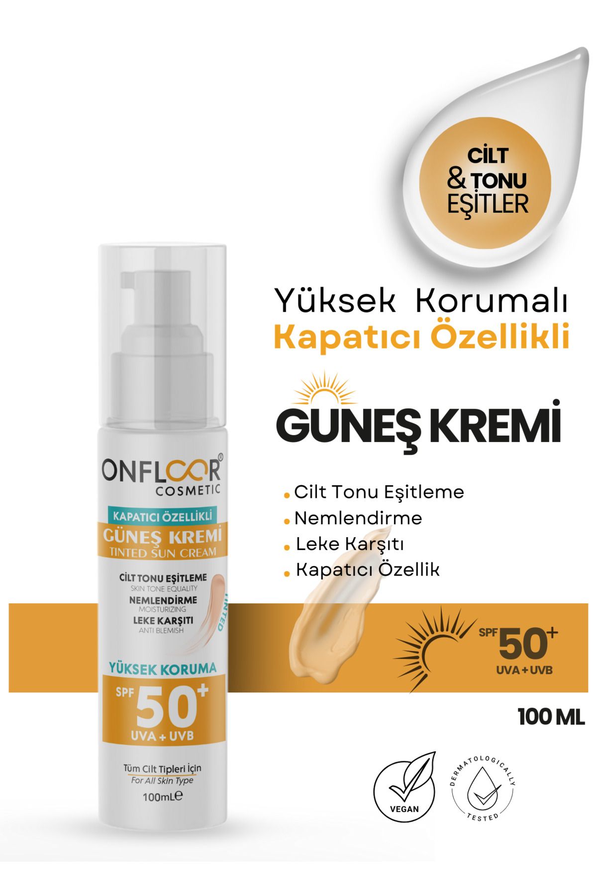 ONFLOOR Güneş Kremi Spf 50 Cilt Aydınlatıcı Ton Eşitleyici Pembe Yüz Güneş Kremi 100 ml Tüm Ciltler İçin