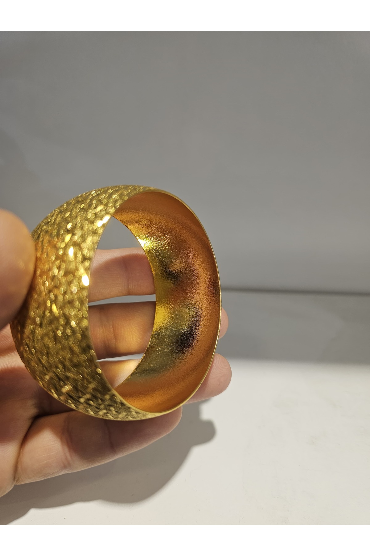 22 Ayar Altın Kaplama Çaprazlı Cam Kırığı Model Bilezik 3 Cm Eninde A Kalite 3