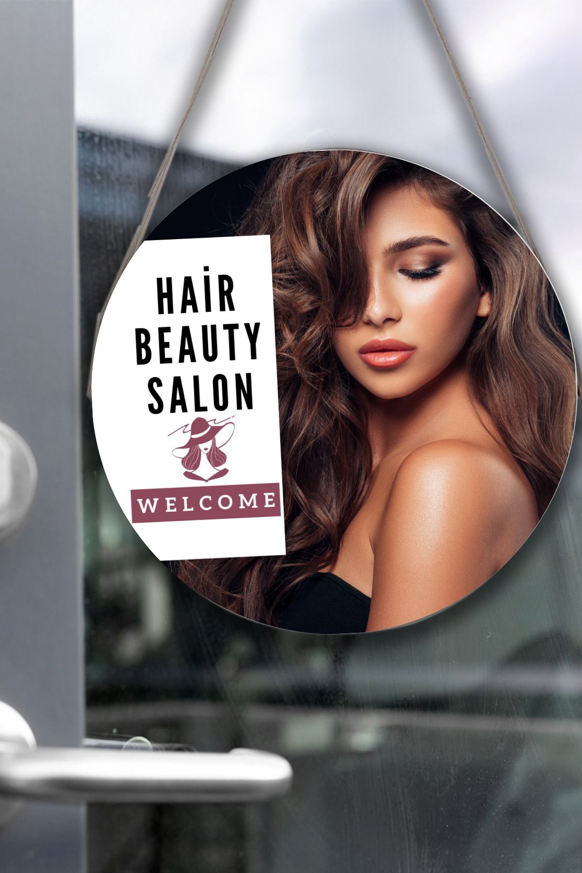 Beauty Salon Glass Door Board Welcome Sign, Women's Hairdresser Shop Ornament, Hanging Glass Door Table