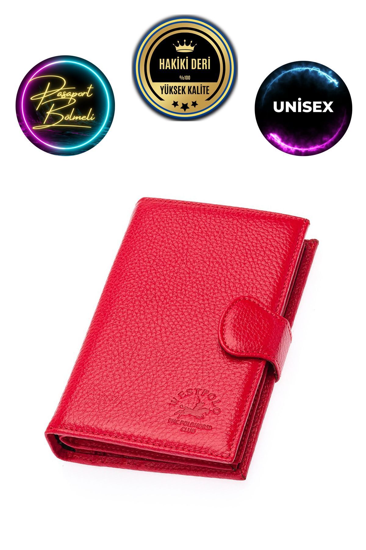 کیف پول مردانه و زنانه قسمت گذرنامه چرمی واقعی WEST POLO RED با CüzCan
