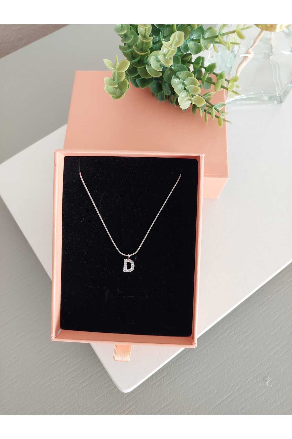 Çelik Silver Rodyum Kaplama Zirkon Harf D Harfi 2