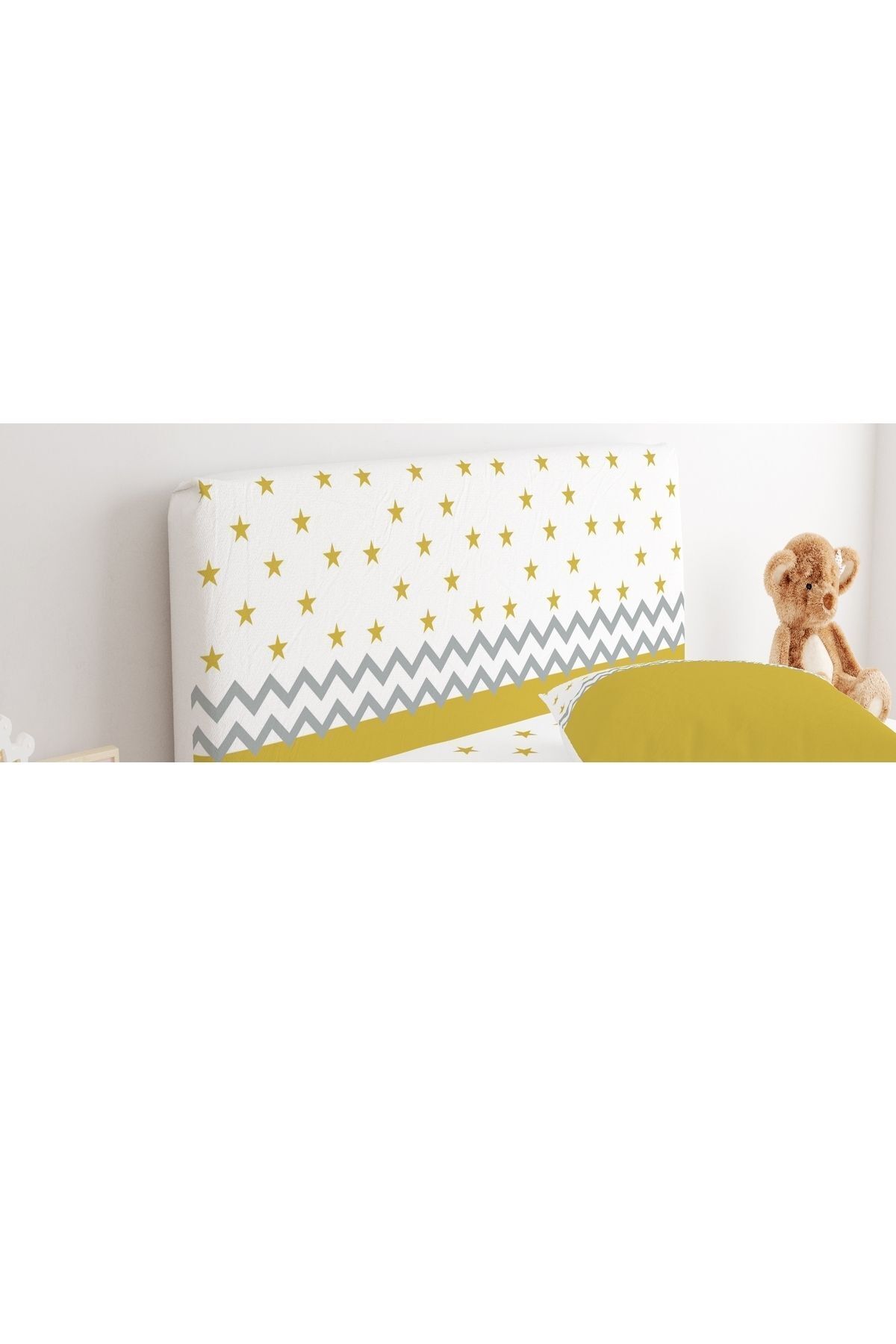 CİCİ ODAM Baza Başlık Kılıfı Sarı-beyaz Zemin Sarı Yıldızlar Zigzaglı