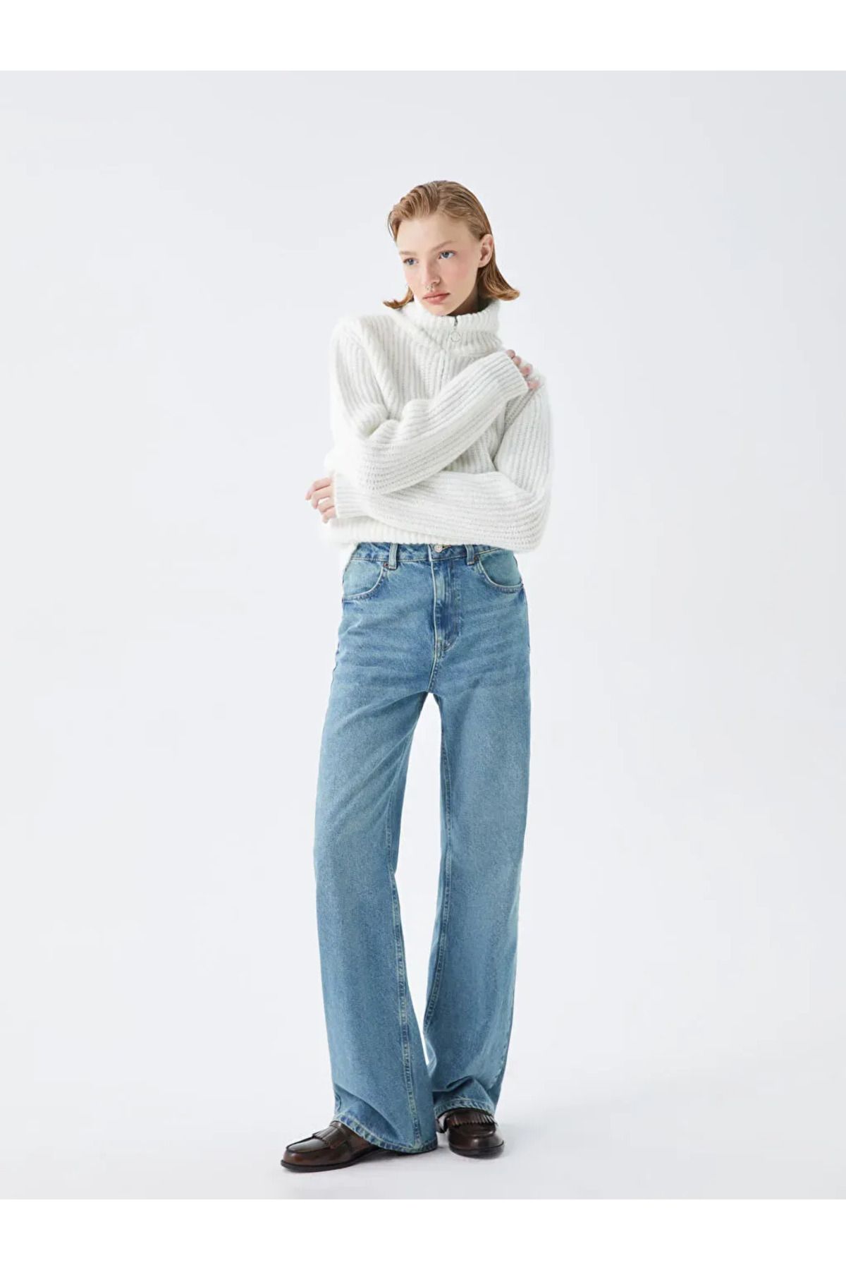 Wide leg indigo jeans outlet